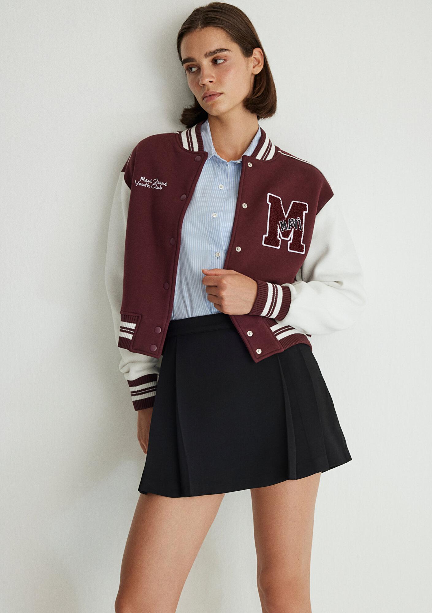 Mavi M Logo Patchli Bordo Bomber Ceket 1110636-70434