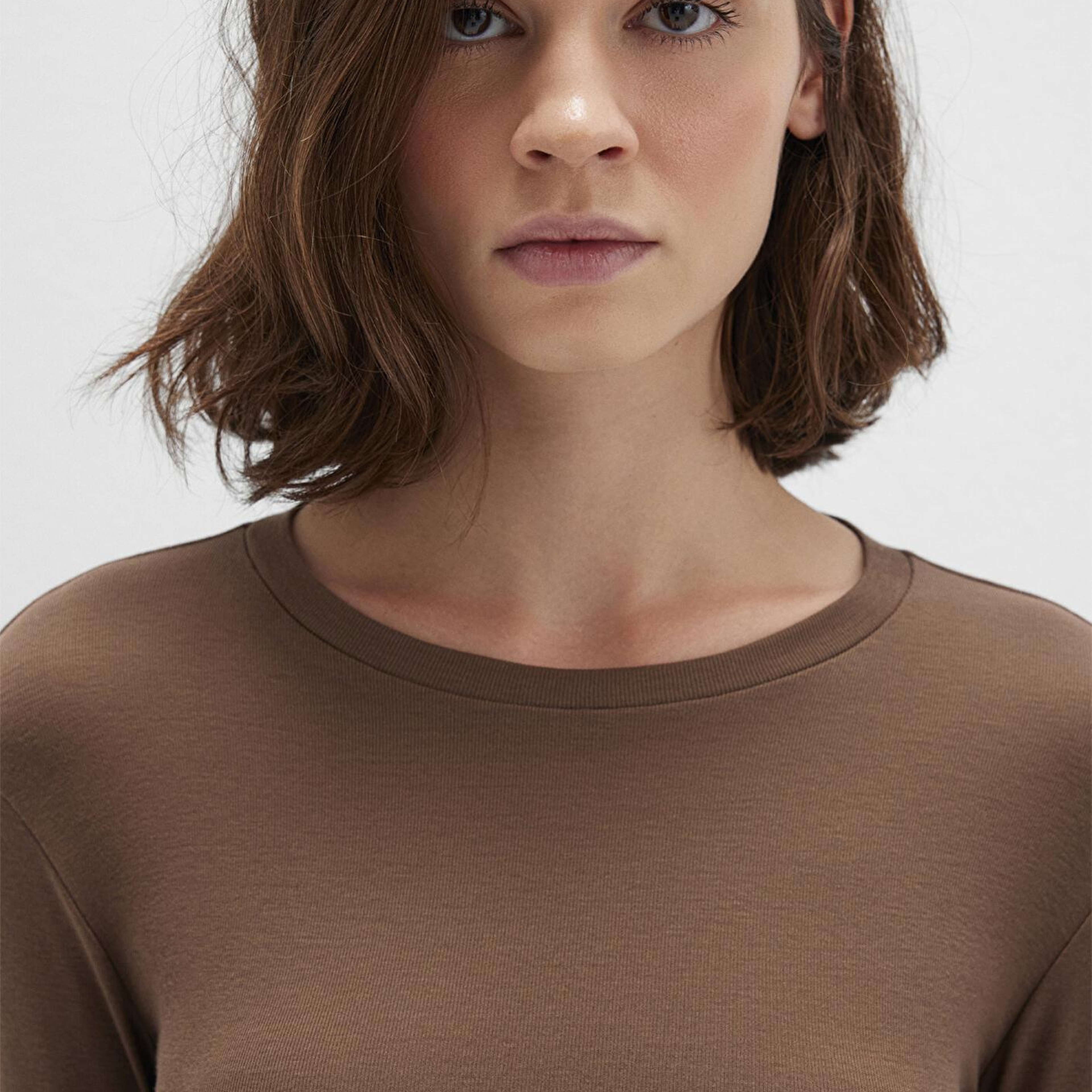 Mavi Uzun Kollu Kahverengi Crop Basic Tişört Crop / Kısa Kesim 1612822-81959