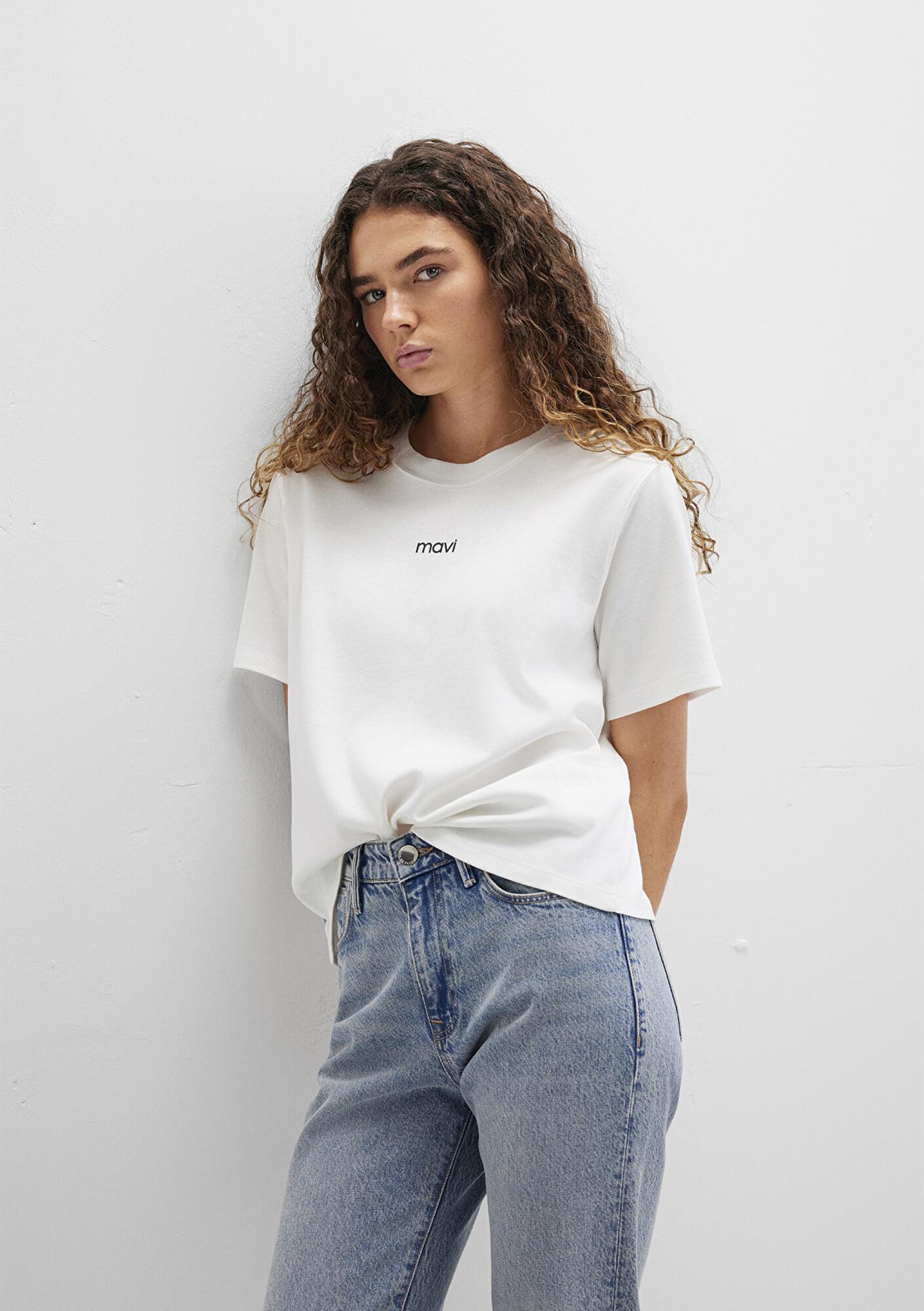 Mavi Mavi Logo Baskılı İnterlok Beyaz Tişört Regular Fit / Normal Kesim 1612829-80194