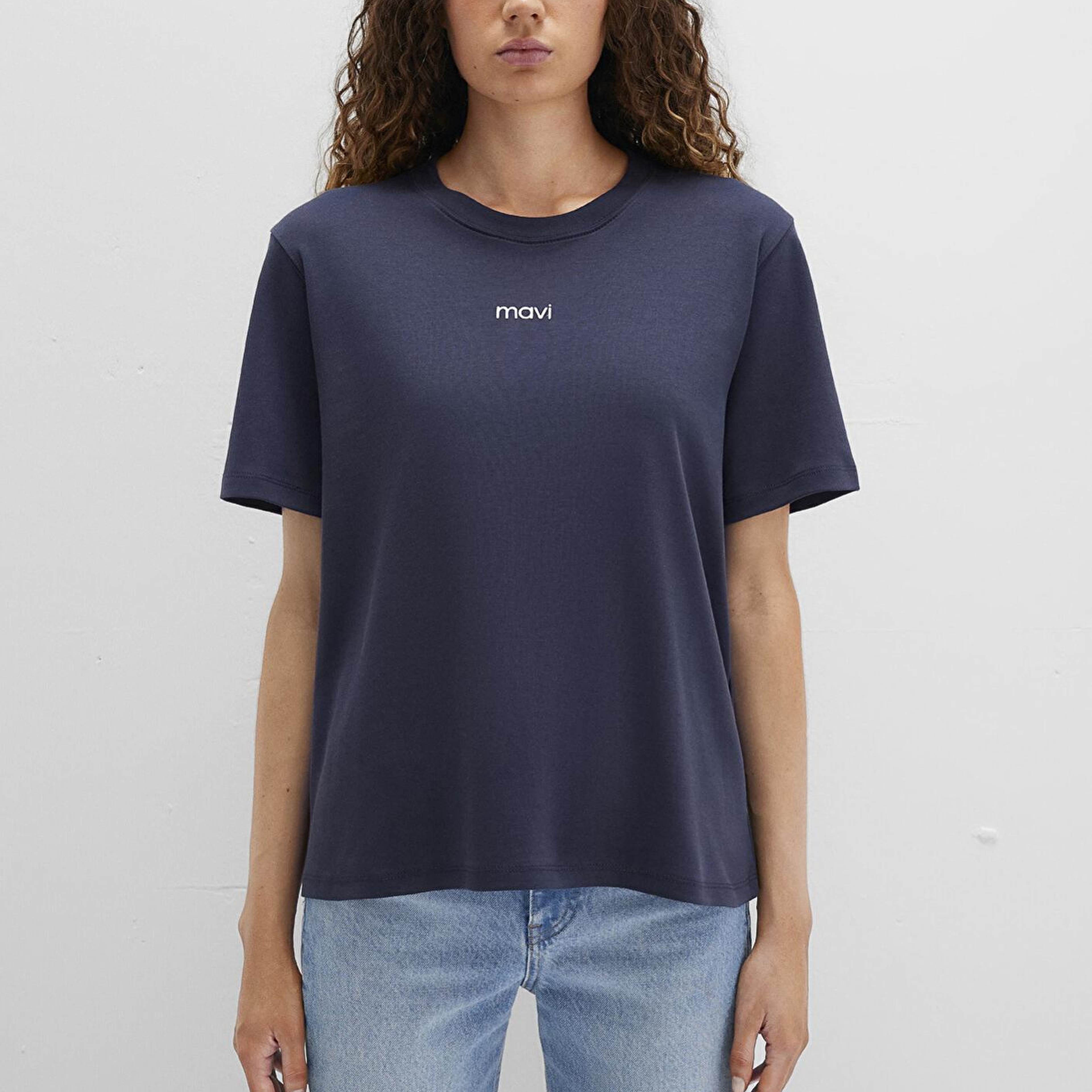 Mavi Mavi Logo Baskılı İnterlok Lacivert Tişört Regular Fit / Normal Kesim 1612829-85315