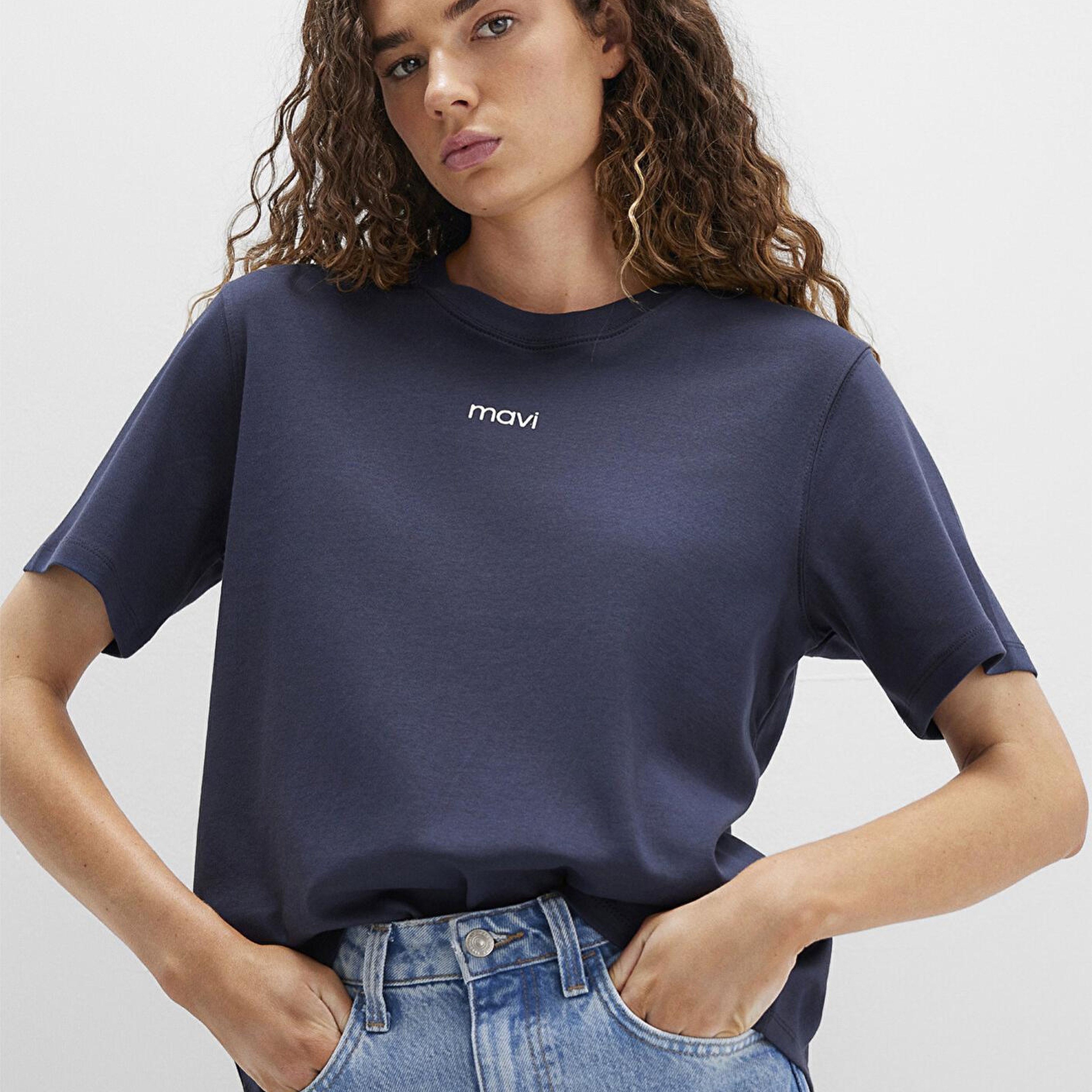 Mavi Mavi Logo Baskılı İnterlok Lacivert Tişört Regular Fit / Normal Kesim 1612829-85315