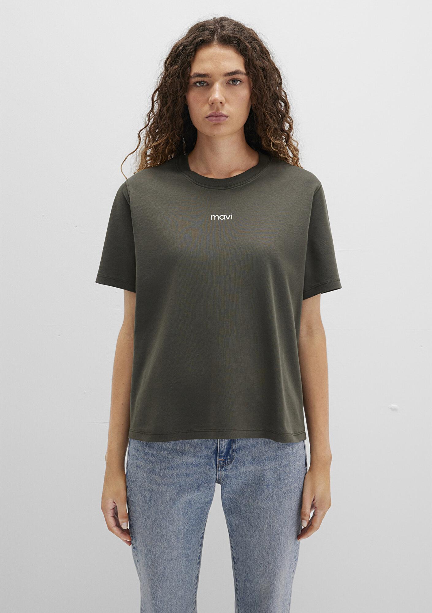 Mavi Mavi Logo Baskılı İnterlok Yeşil Tişört Regular Fit / Normal Kesim 1612829-71553