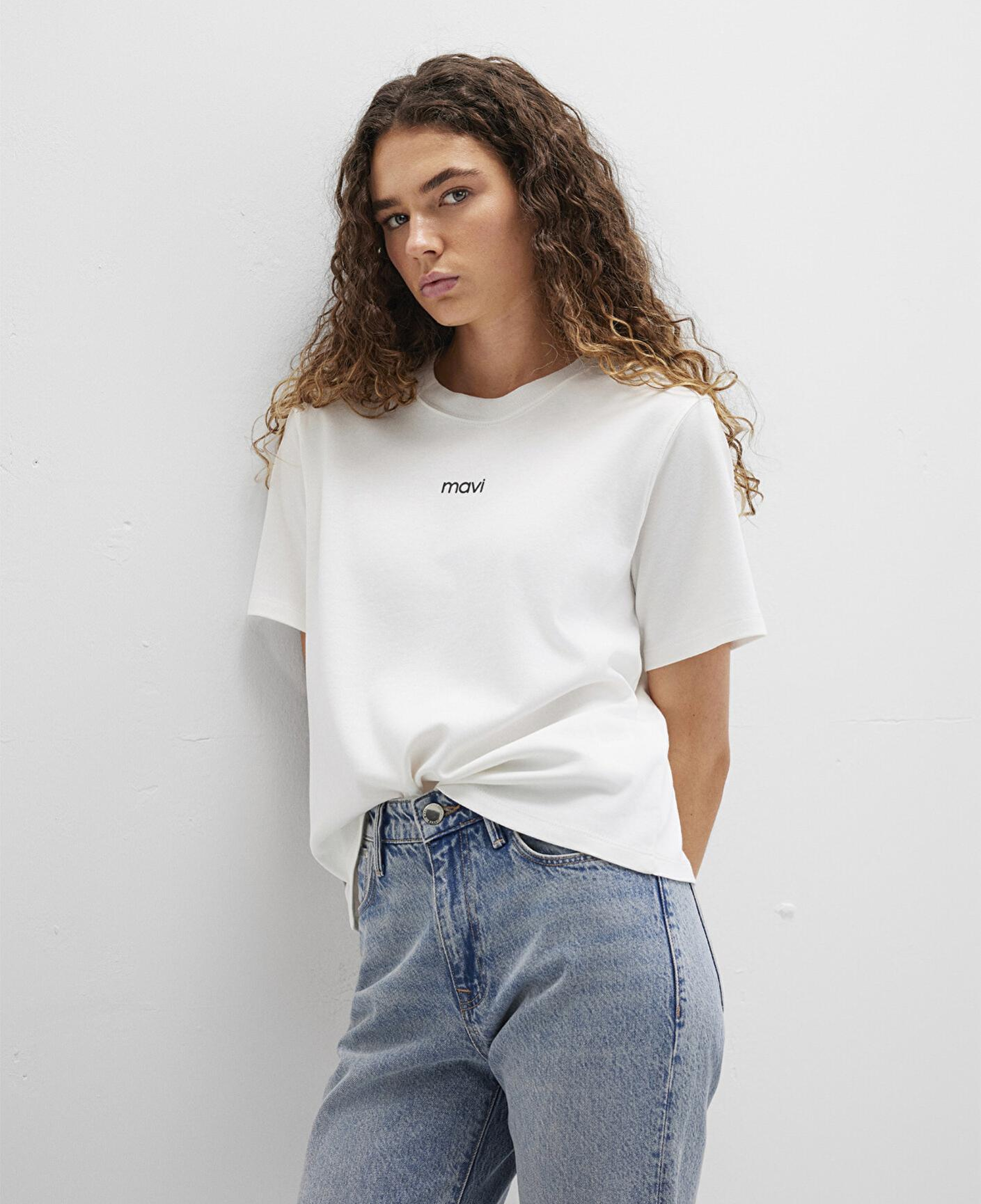Mavi Mavi Logo Baskılı İnterlok Beyaz Tişört Regular Fit / Normal Kesim 1612829-80194