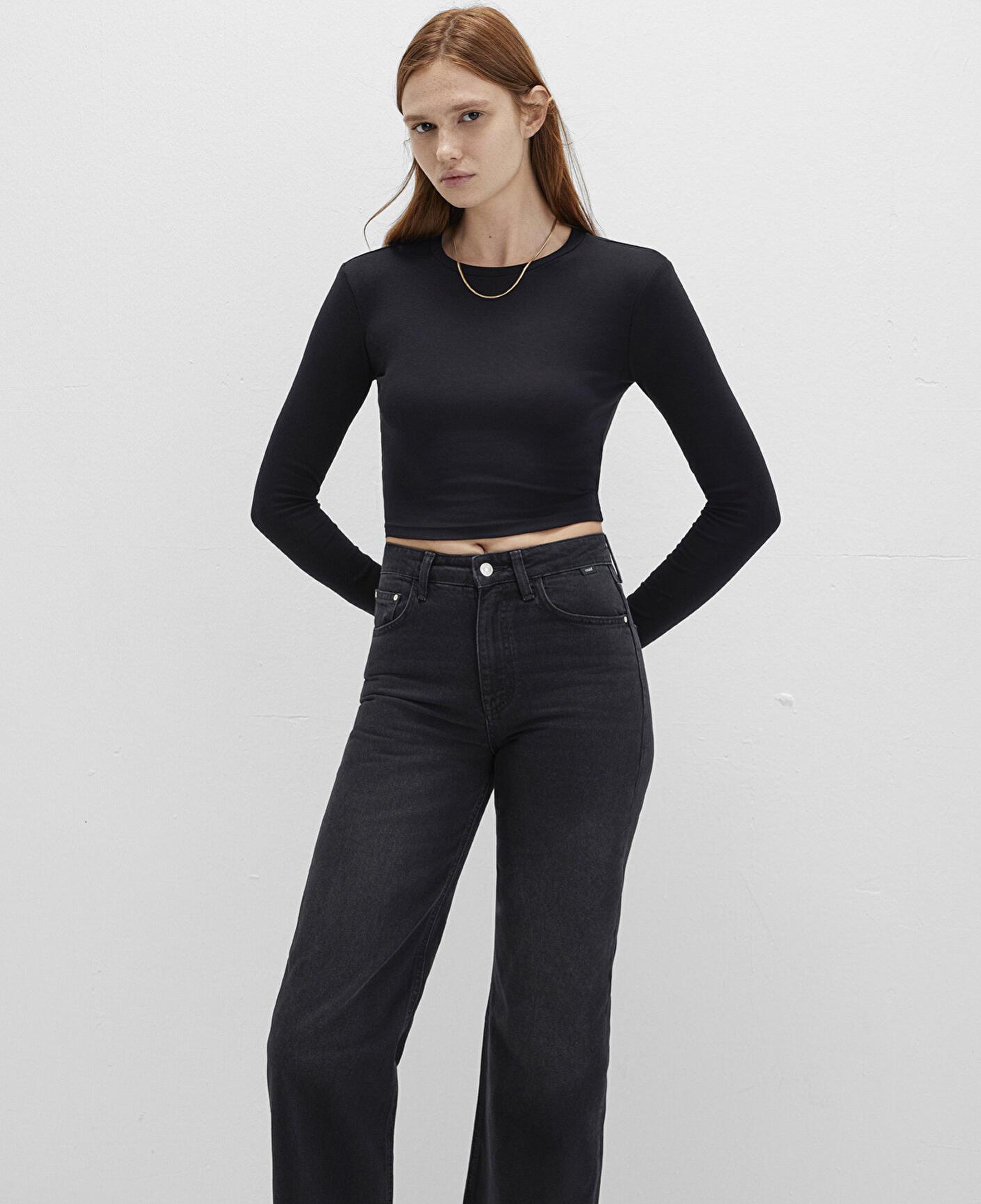 Mavi Uzun Kollu Siyah Crop Basic Tişört Crop / Kısa Kesim 1612822-900