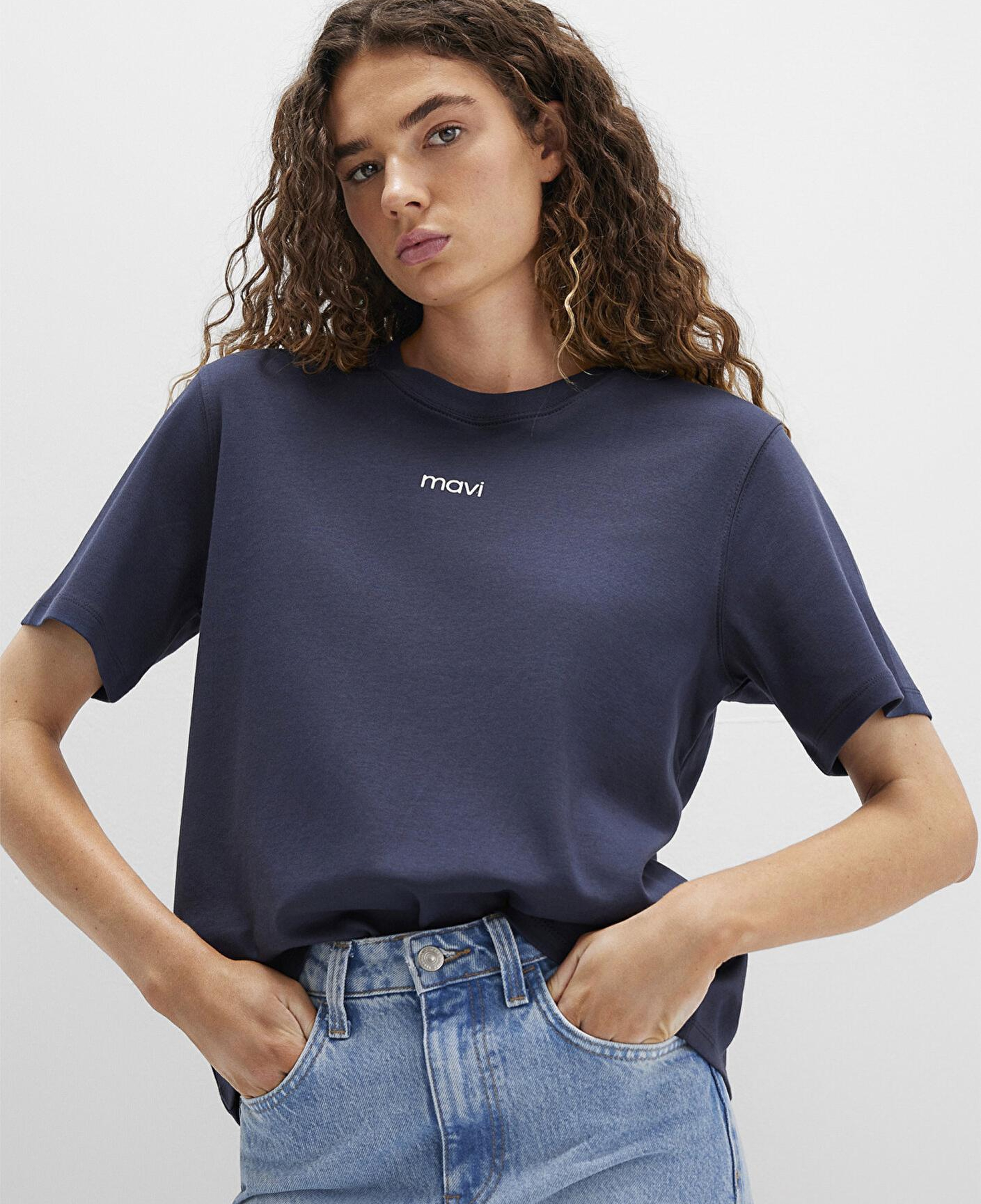 Mavi Mavi Logo Baskılı İnterlok Lacivert Tişört Regular Fit / Normal Kesim 1612829-85315