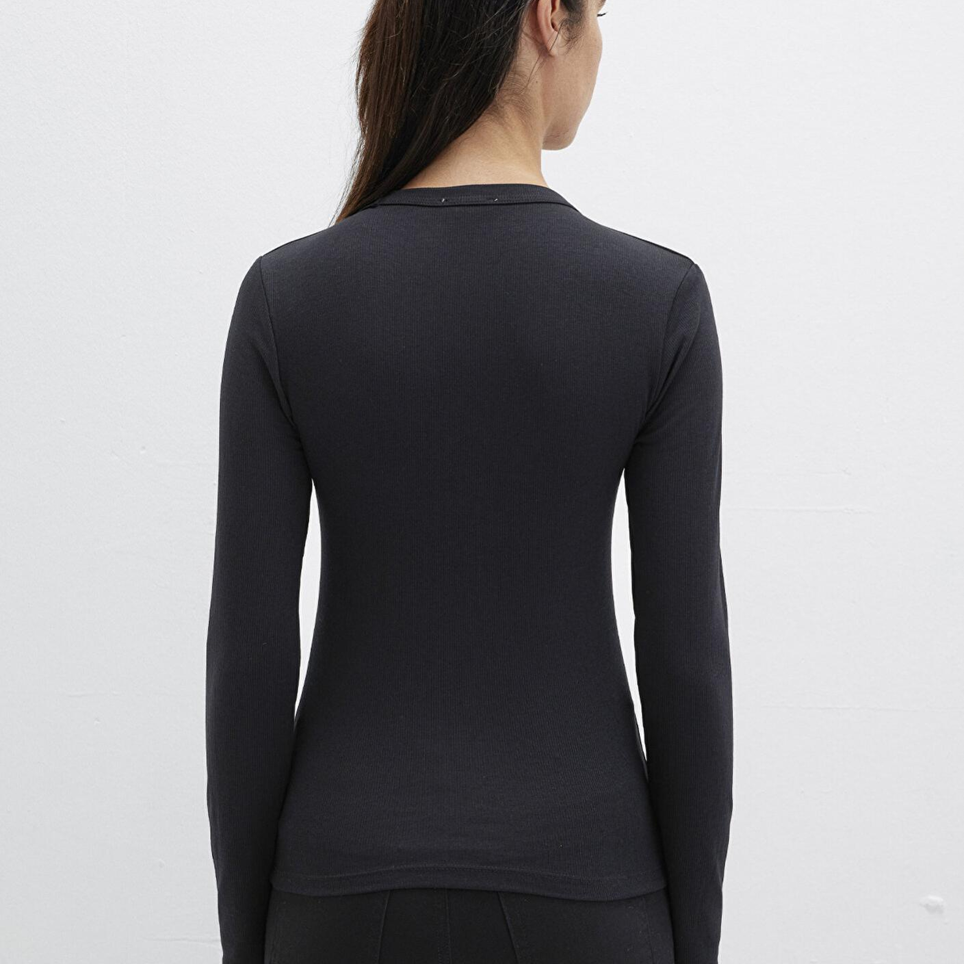 Mavi Uzun Kollu Siyah Basic Tişört Fitted / Vücuda Oturan Kesim 1612817-900