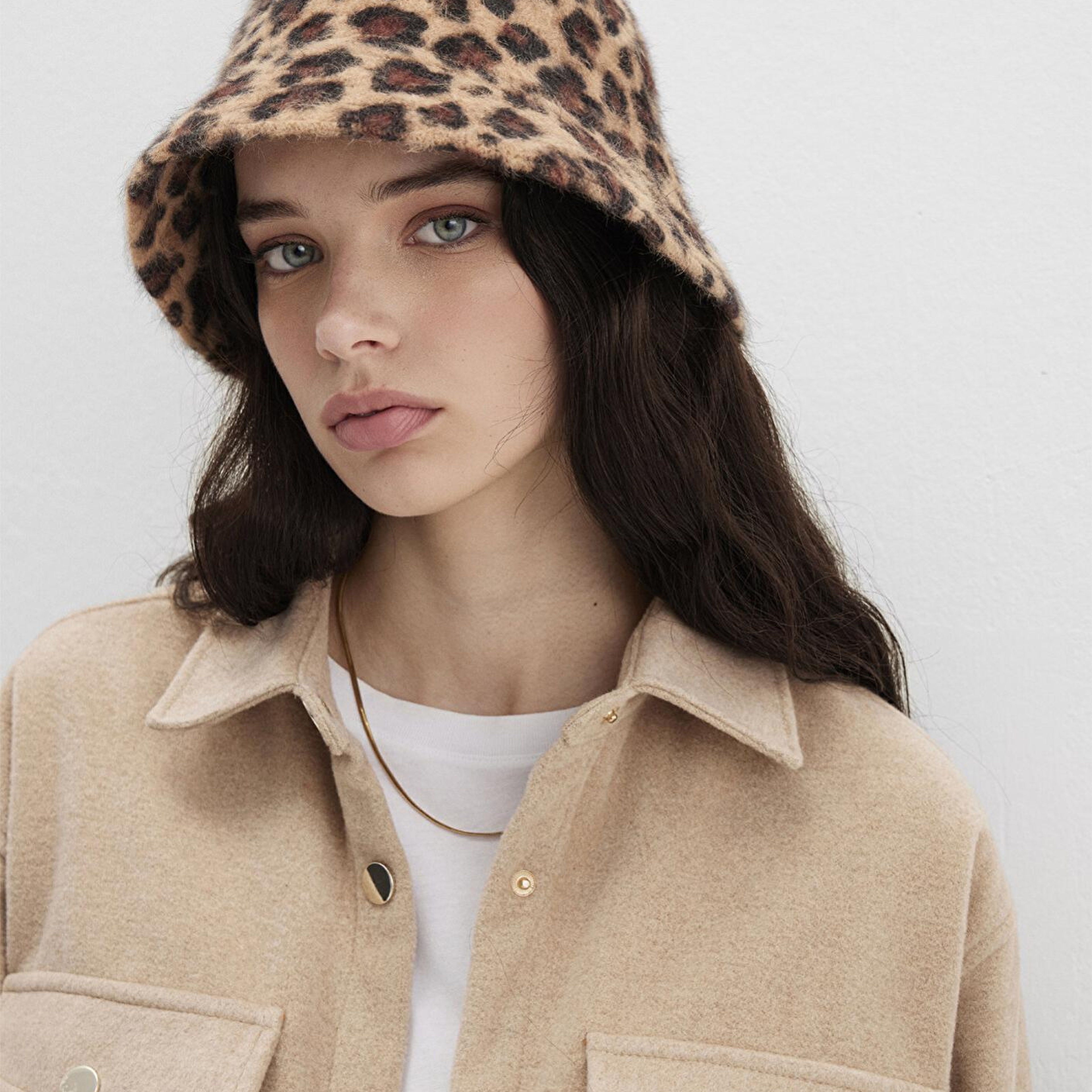 Mavi Peluş Leopar Desenli Bucket Şapka 198988-25818