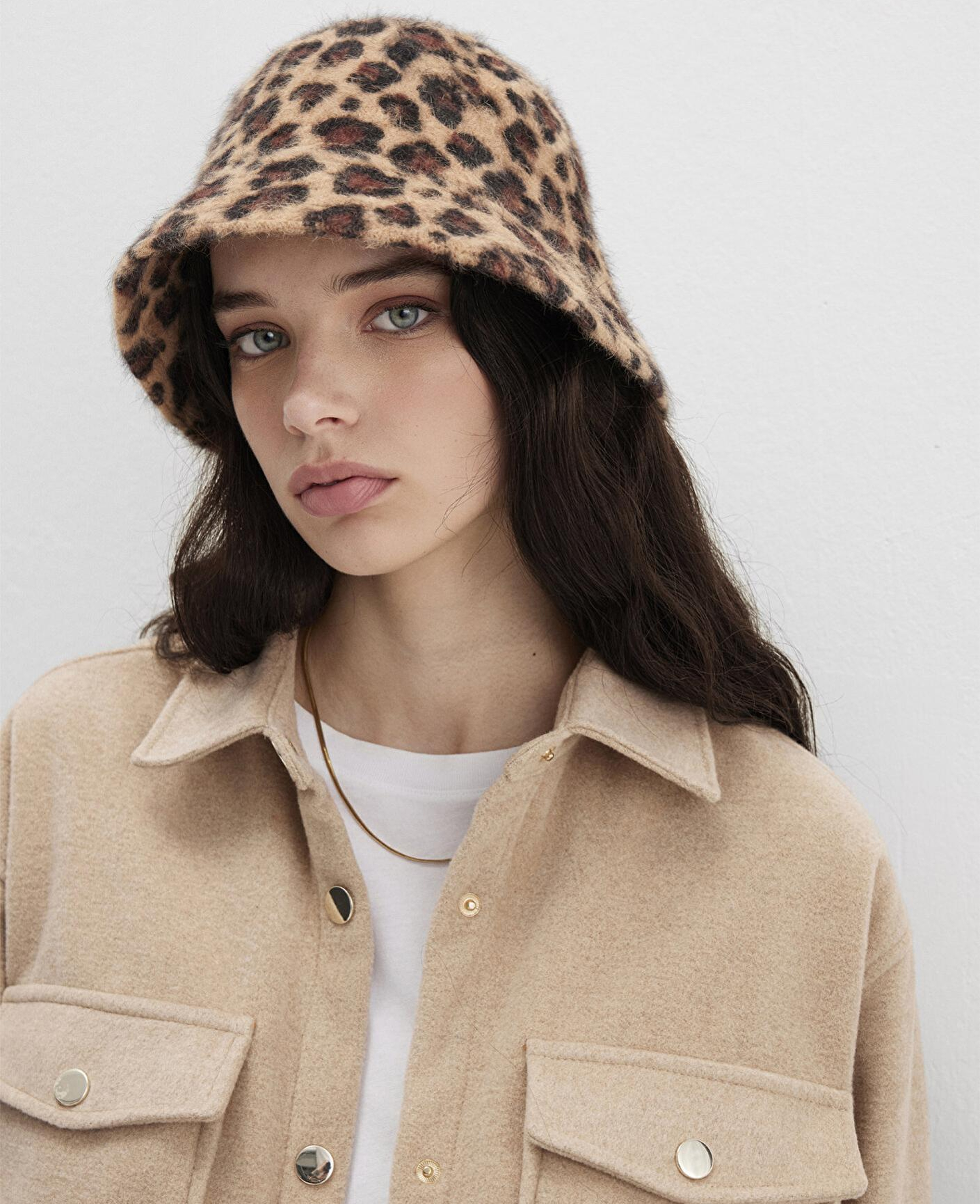 Mavi Peluş Leopar Desenli Bucket Şapka 198988-25818