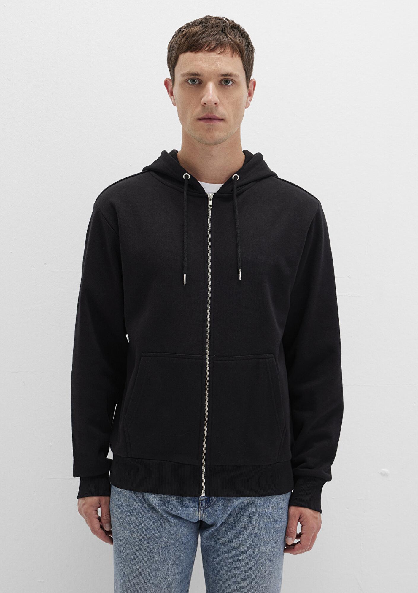 Mavi Kapüşonlu Fermuarlı Siyah Basic Sweatshirt 0S10277-900