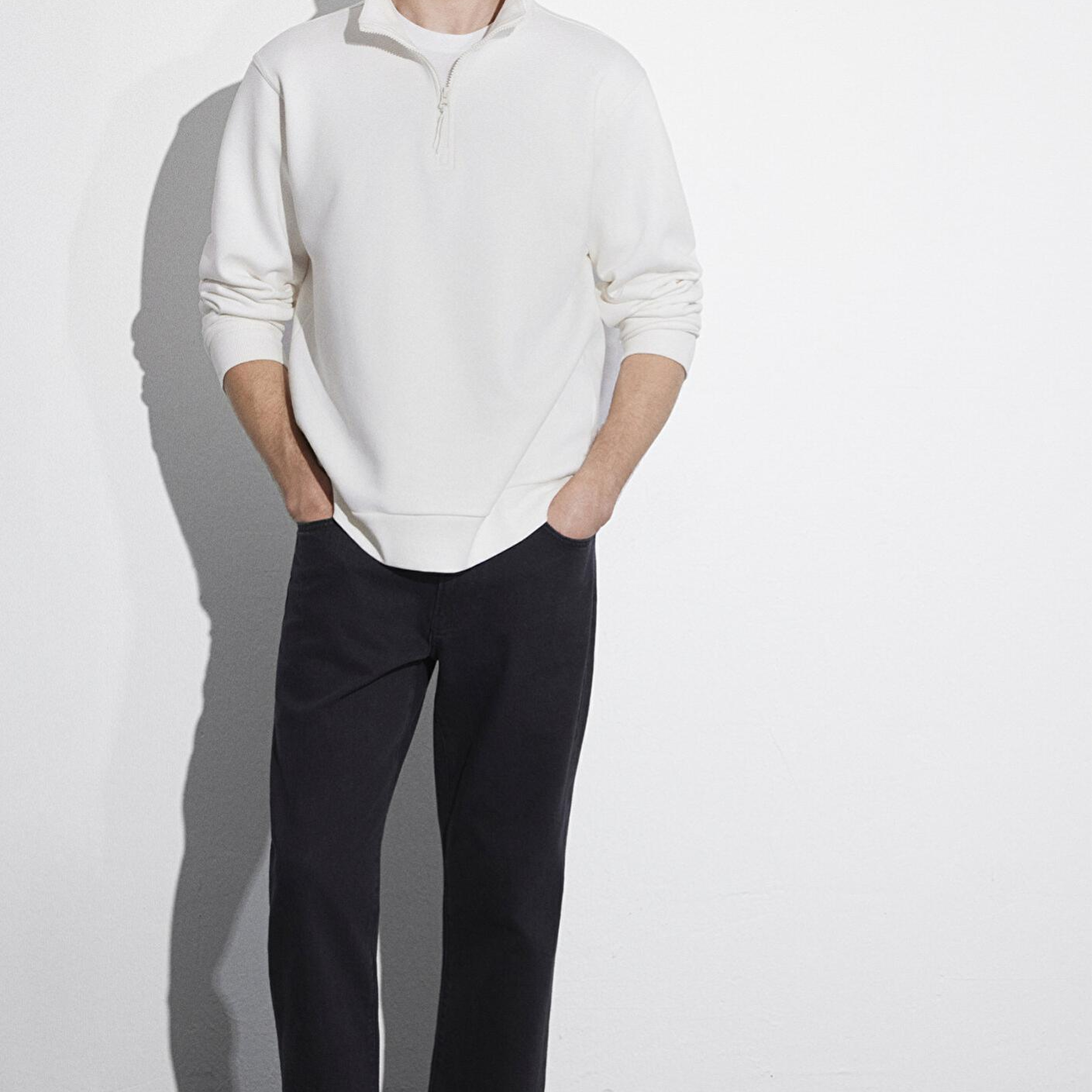 Mavi Yarı Fermuarlı Beyaz Basic Sweatshirt 0S10278-70057