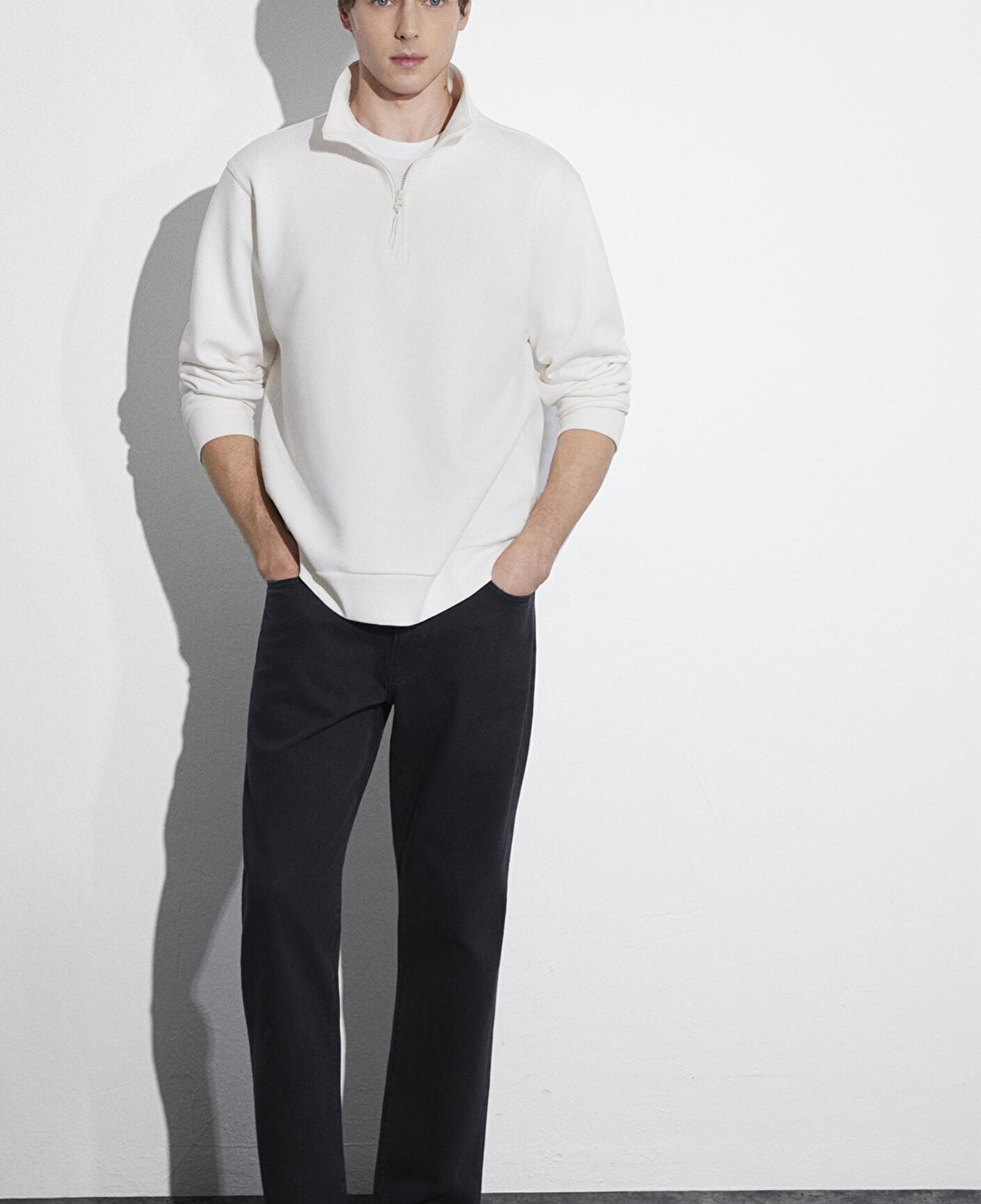 Mavi Yarı Fermuarlı Beyaz Basic Sweatshirt 0S10278-70057