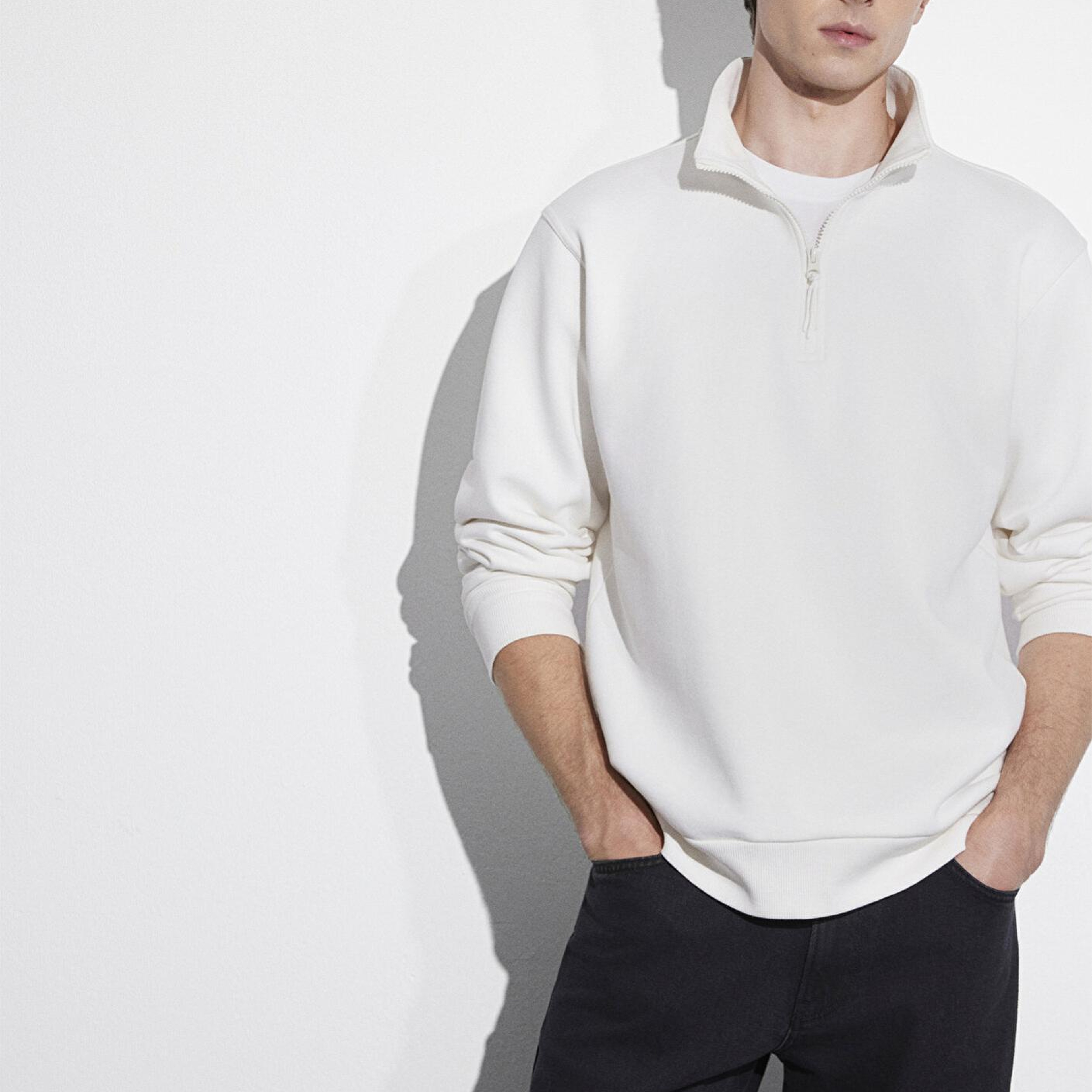 Mavi Yarı Fermuarlı Beyaz Basic Sweatshirt 0S10278-70057