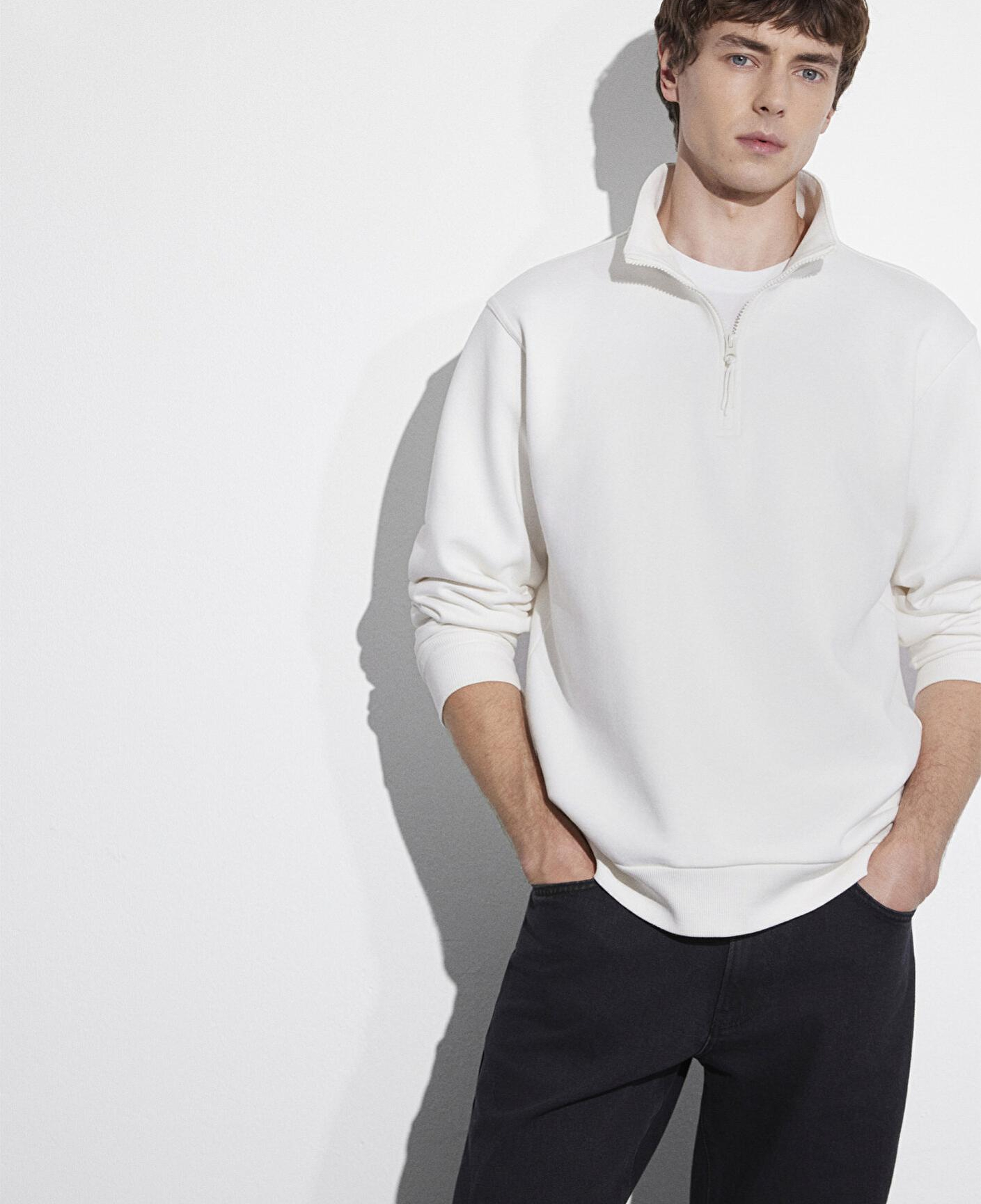 Mavi Yarı Fermuarlı Beyaz Basic Sweatshirt 0S10278-70057