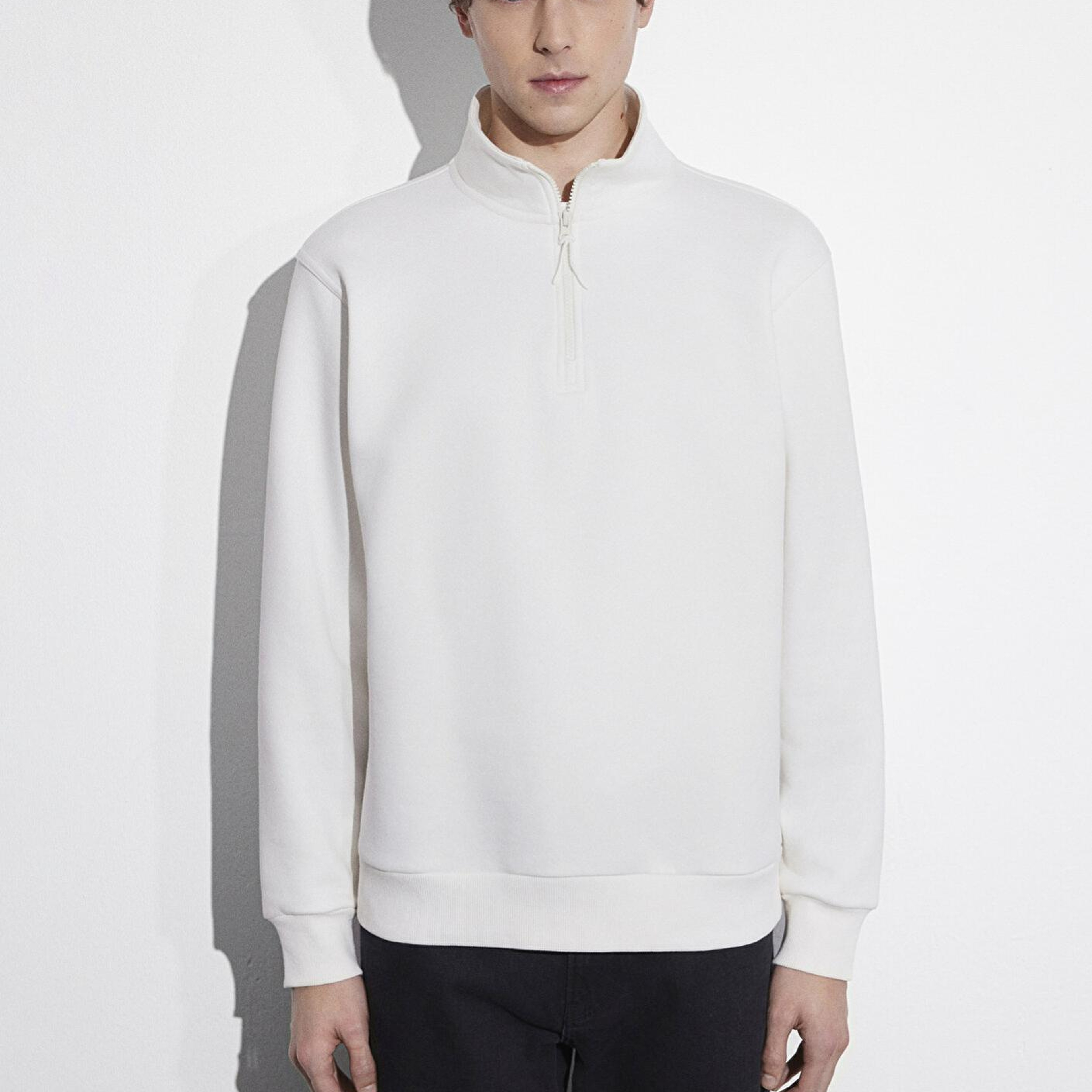 Mavi Yarı Fermuarlı Beyaz Basic Sweatshirt 0S10278-70057