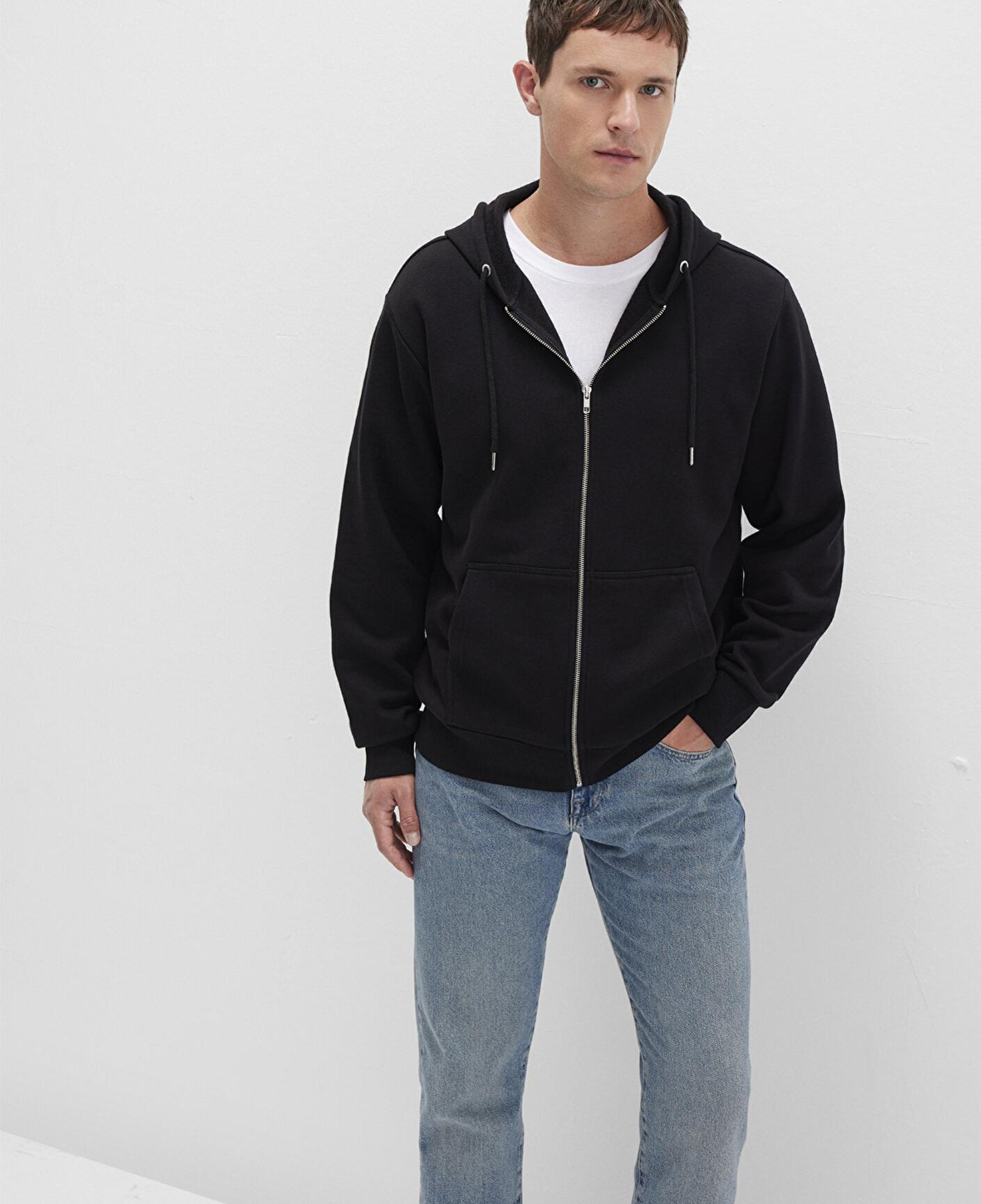 Mavi Kapüşonlu Fermuarlı Siyah Basic Sweatshirt 0S10277-900