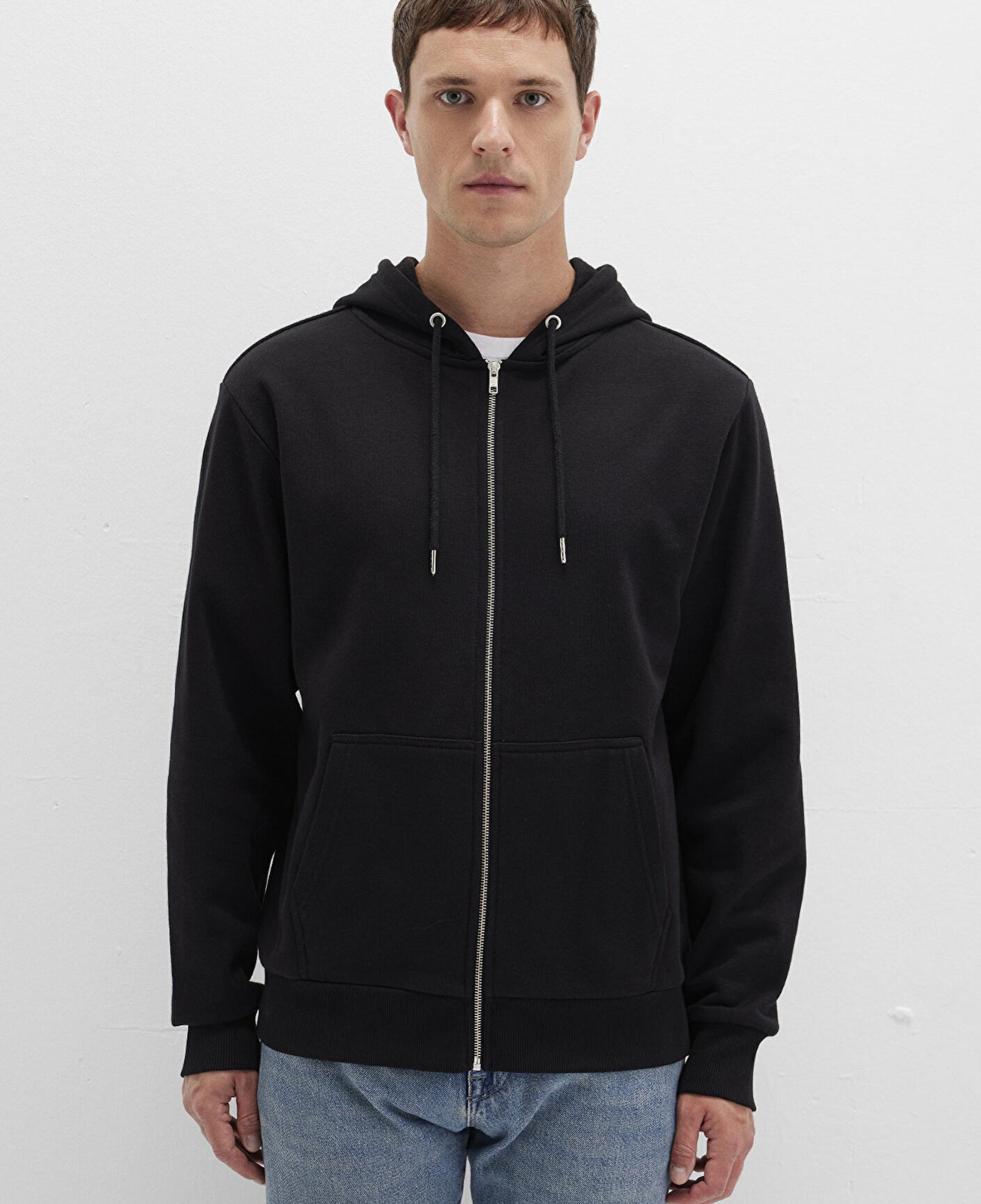 Mavi Kapüşonlu Fermuarlı Siyah Basic Sweatshirt 0S10277-900