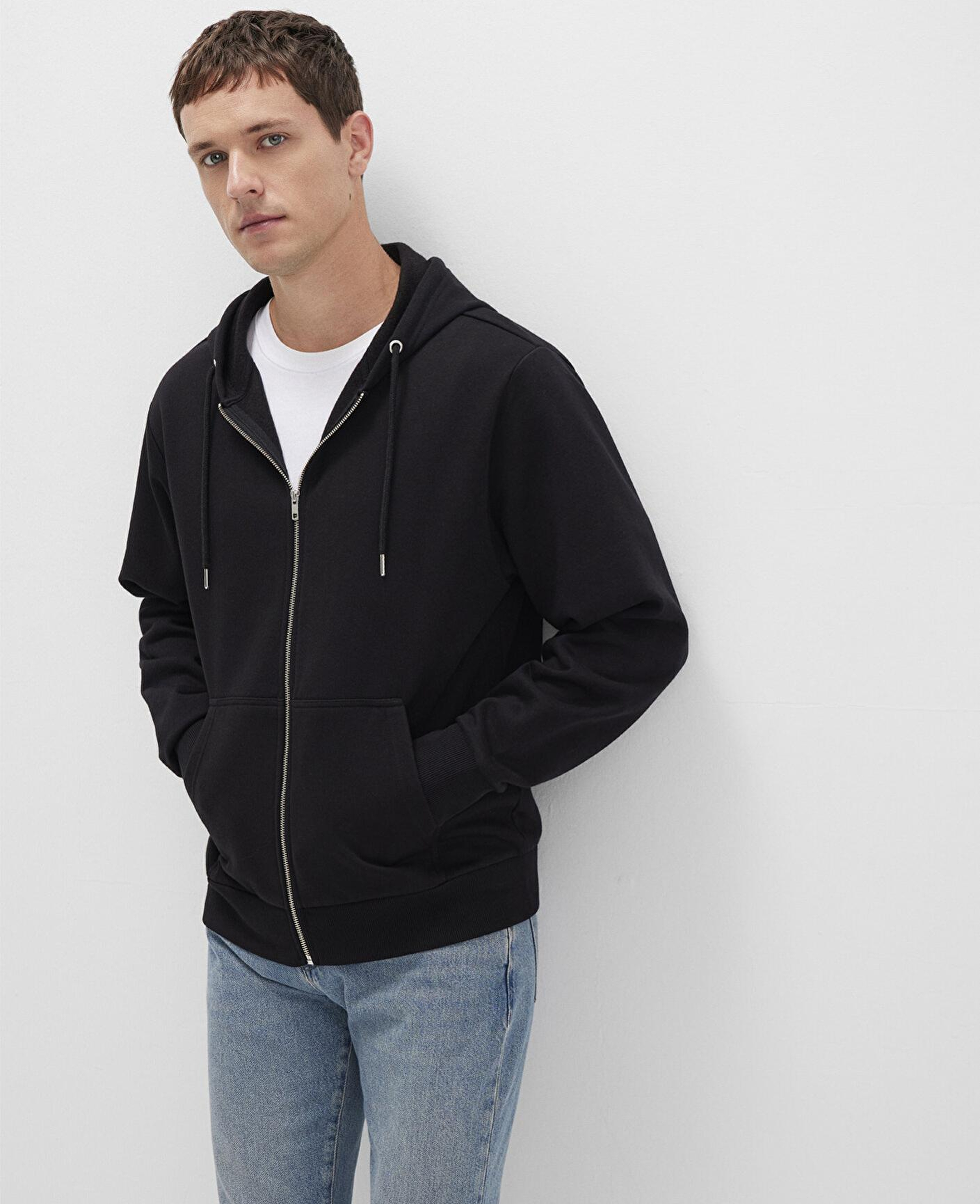 Mavi Kapüşonlu Fermuarlı Siyah Basic Sweatshirt 0S10277-900