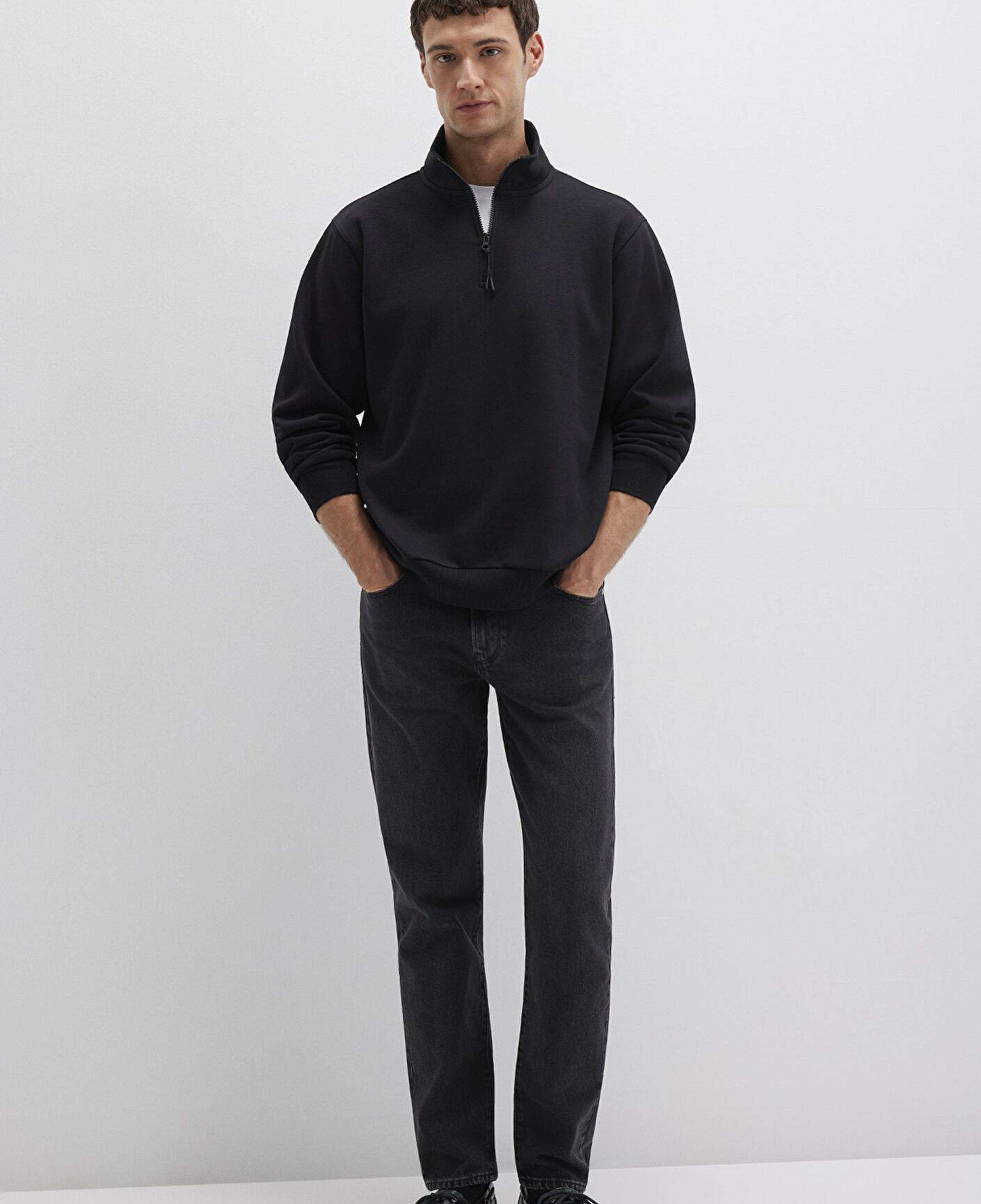 Mavi Yarı Fermuarlı Siyah Basic Sweatshirt 0S10278-900