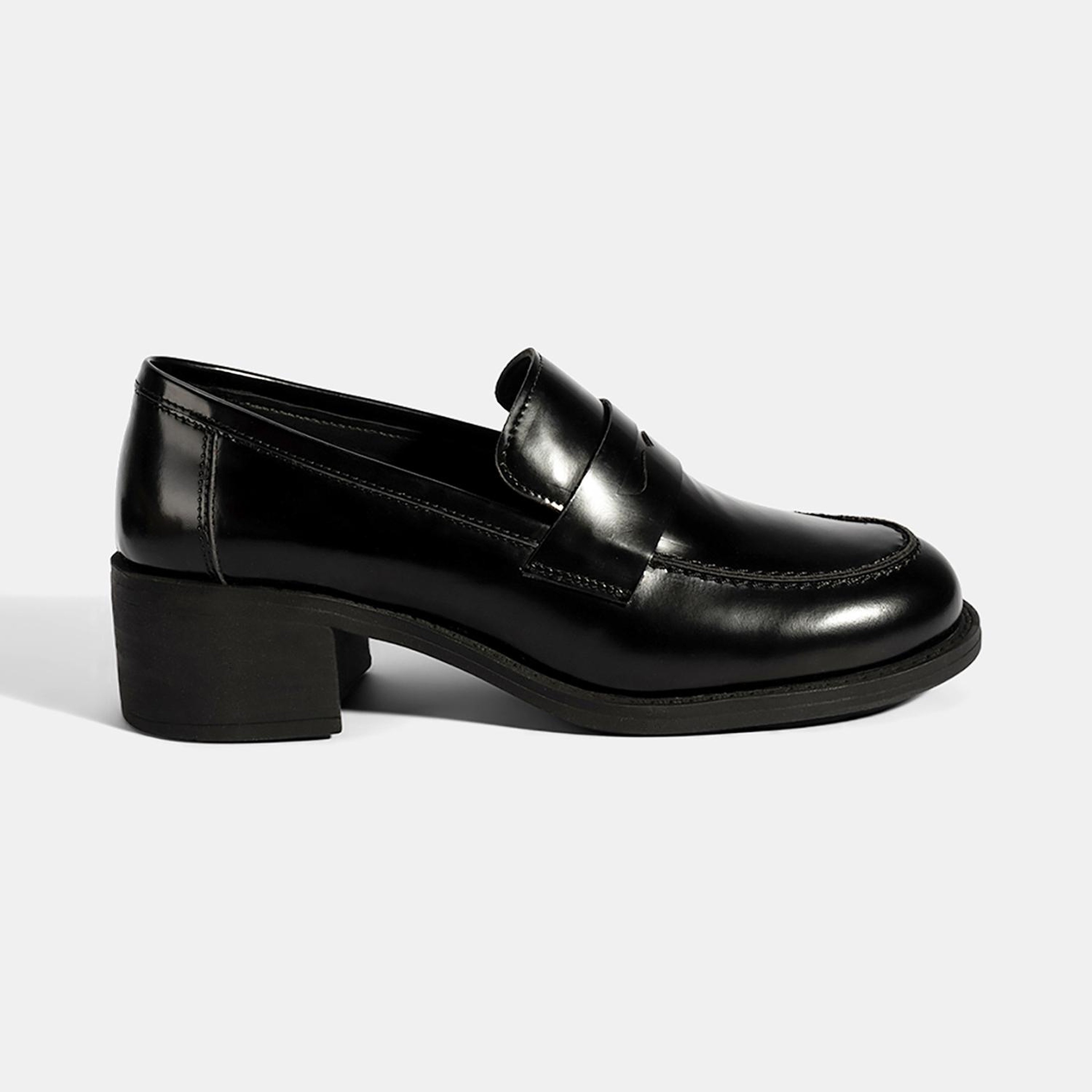 Kadın Siyah Topuklu Deri Loafer