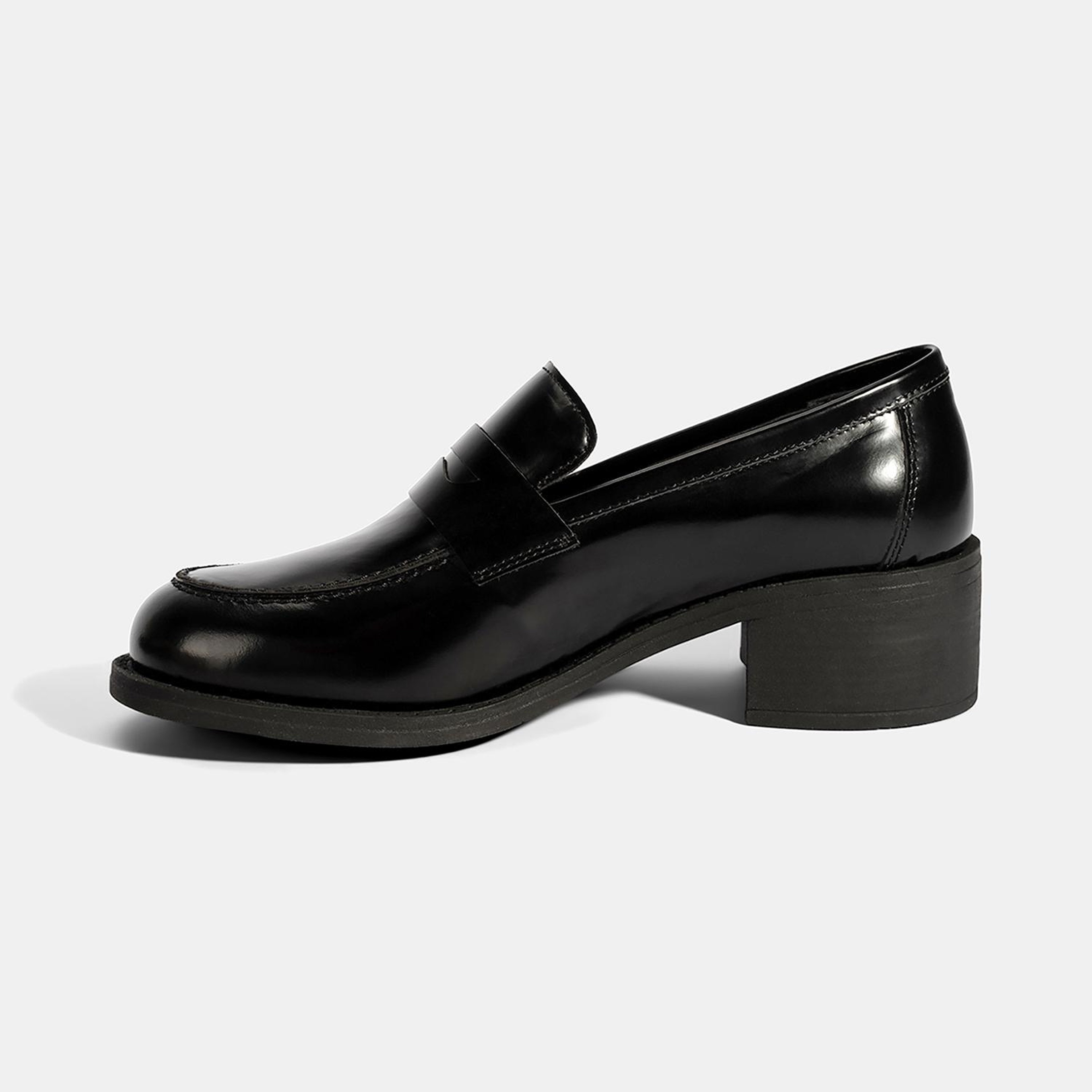 Kadın Siyah Topuklu Deri Loafer