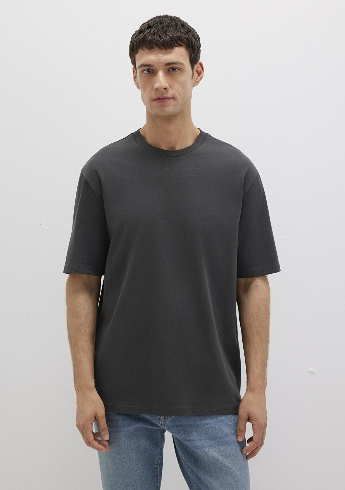 Mavi Logo Kol Detaylı Antrasit Basic Tişört Loose Fit / Bol Rahat Kesim 0611924-70092