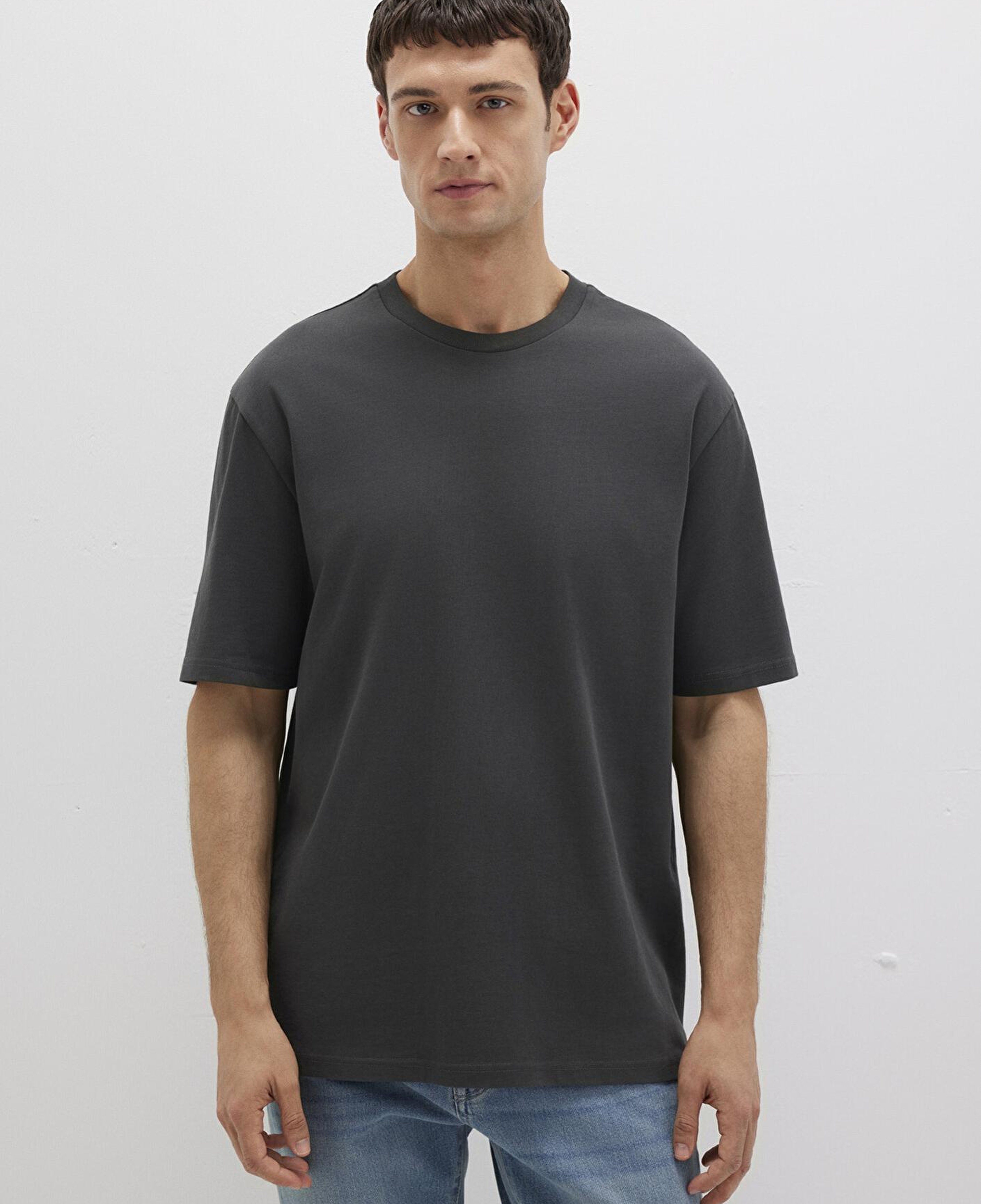 Mavi Logo Kol Detaylı Antrasit Basic Tişört Loose Fit / Bol Rahat Kesim 0611924-70092