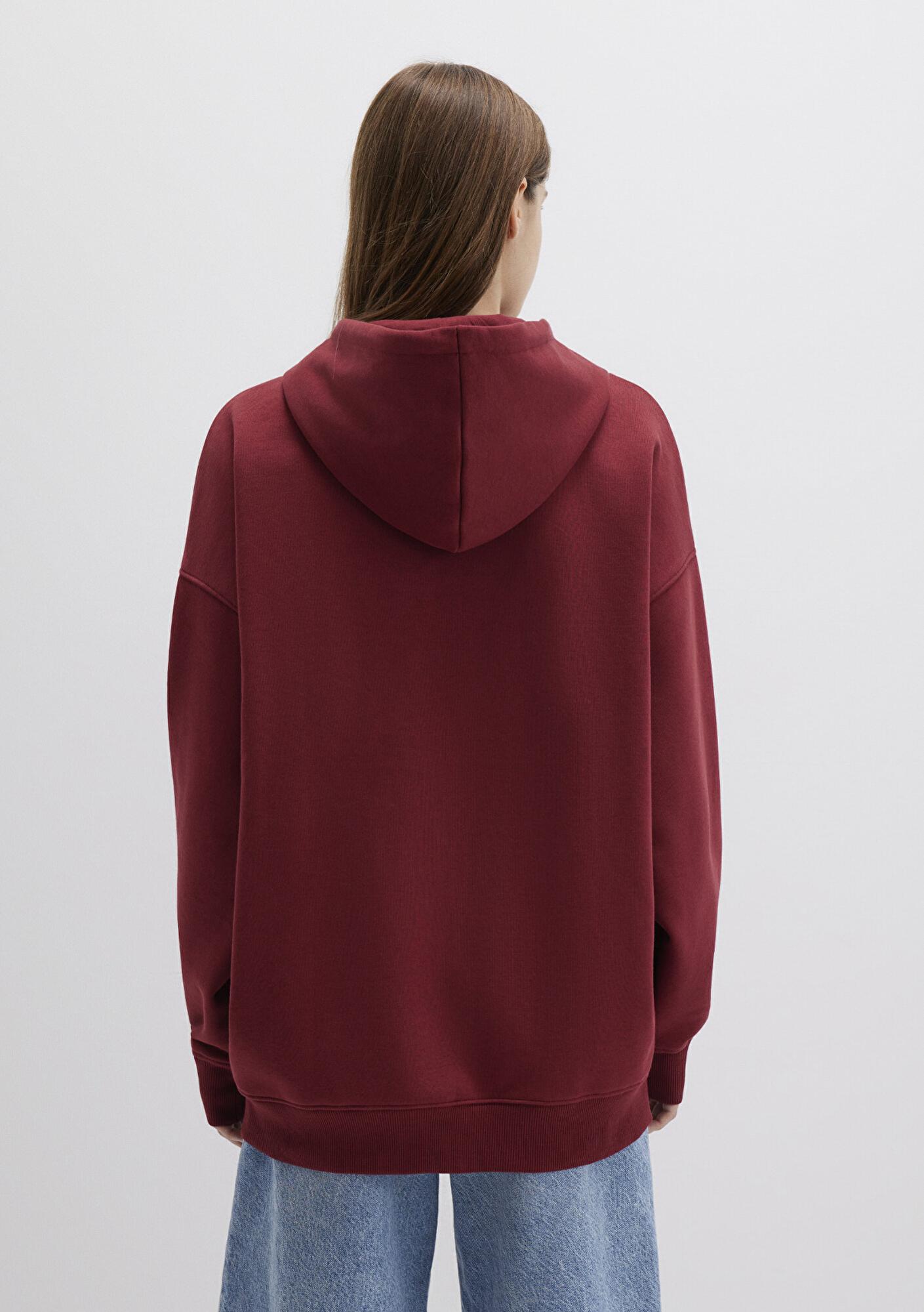 Mavi Kapüşonlu Fermuarlı Bordo Sweatshirt 1610221-85493