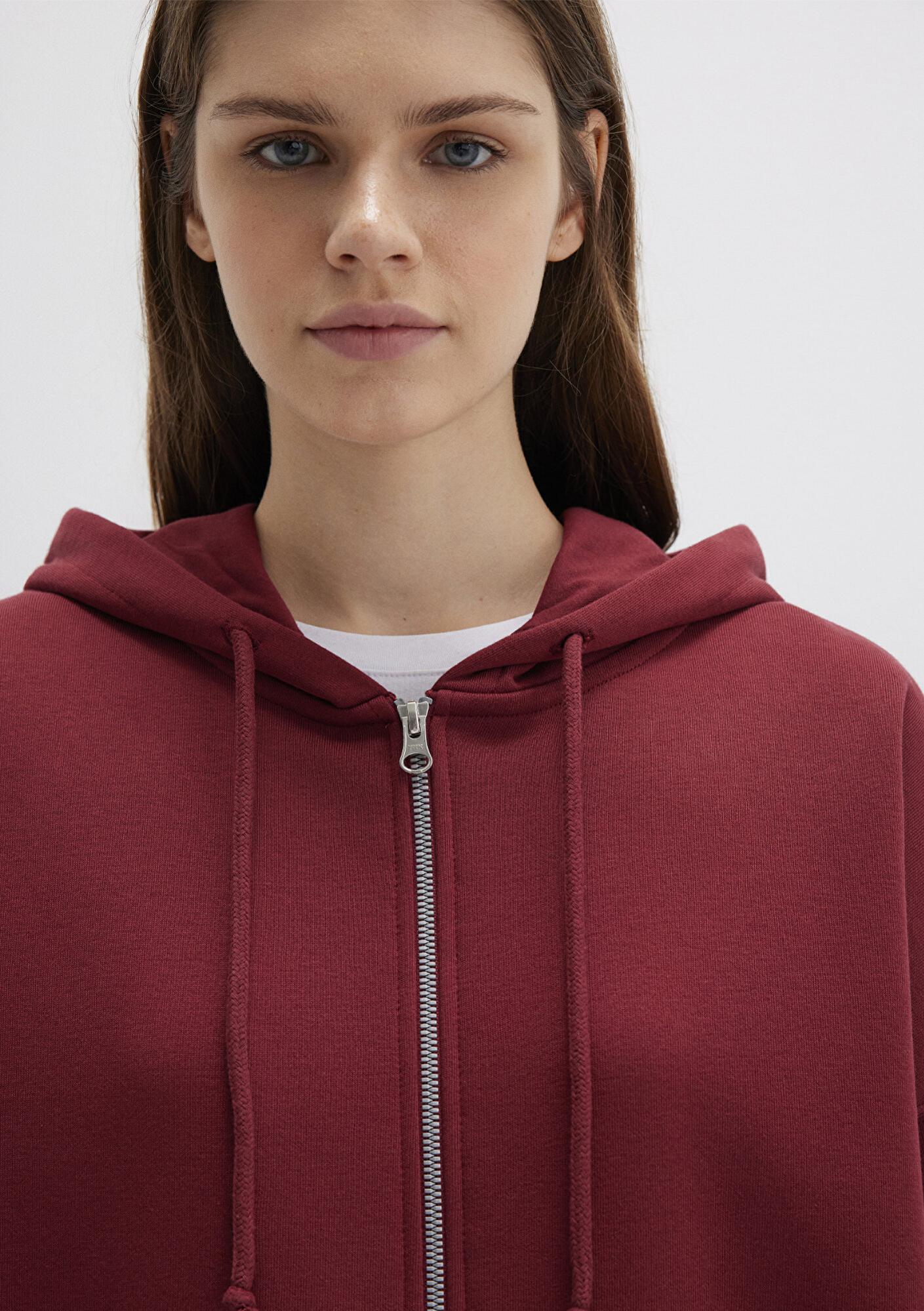 Mavi Kapüşonlu Fermuarlı Bordo Sweatshirt 1610221-85493