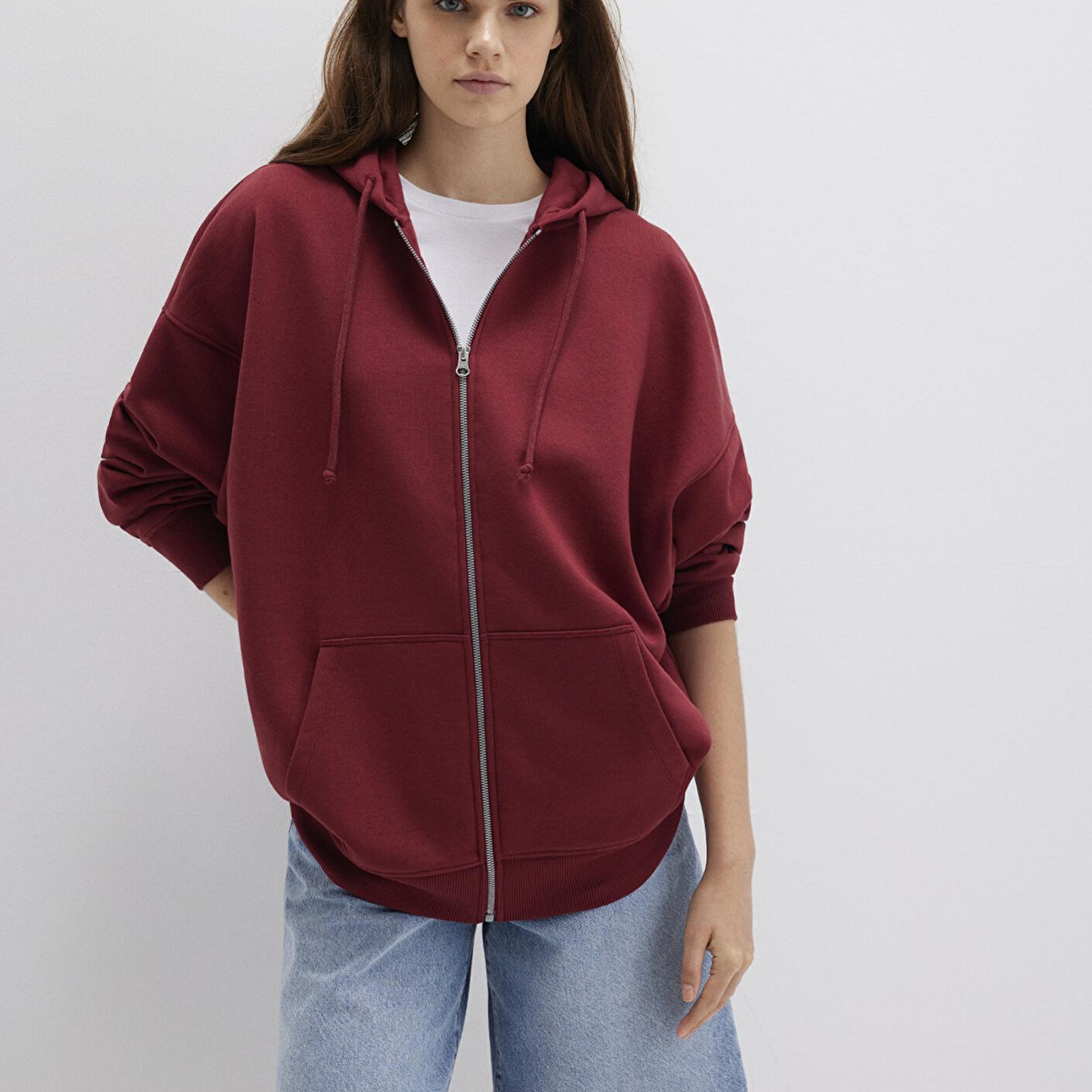 Mavi Kapüşonlu Fermuarlı Bordo Sweatshirt 1610221-85493