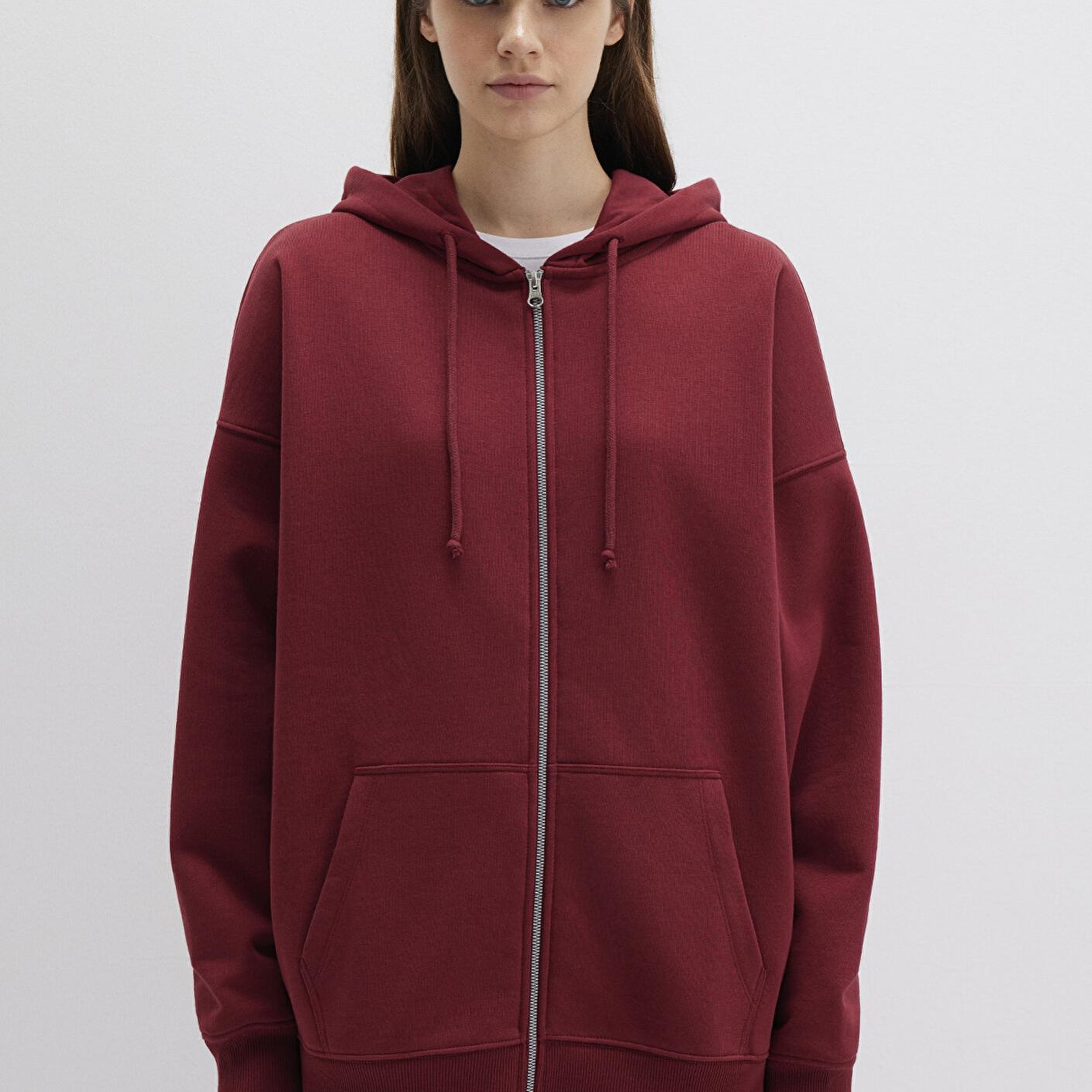 Mavi Kapüşonlu Fermuarlı Bordo Sweatshirt 1610221-85493