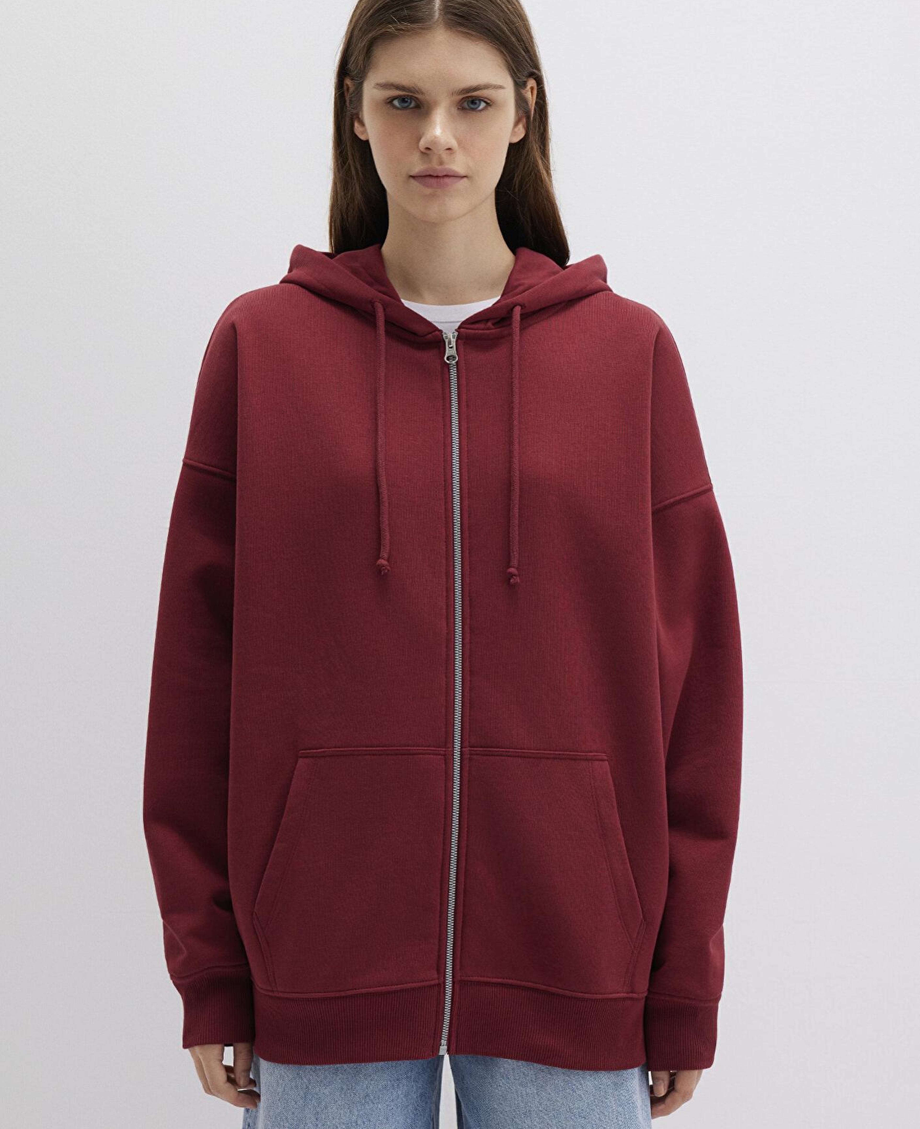 Mavi Kapüşonlu Fermuarlı Bordo Sweatshirt 1610221-85493