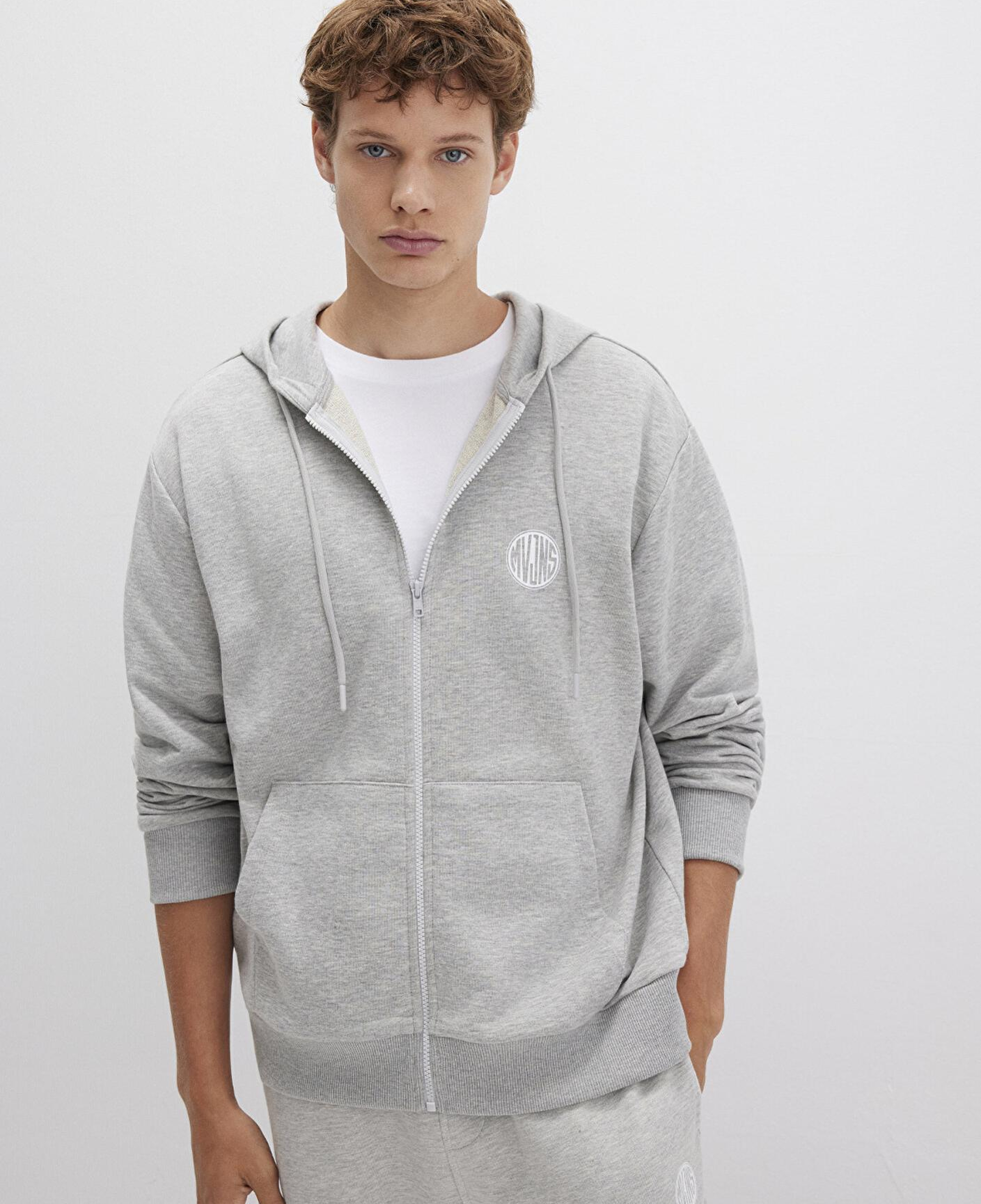 Mavi MVJNS Logo Baskılı Fermuarlı Kapüşonlu Gri Sweatshirt 0S10193-80196