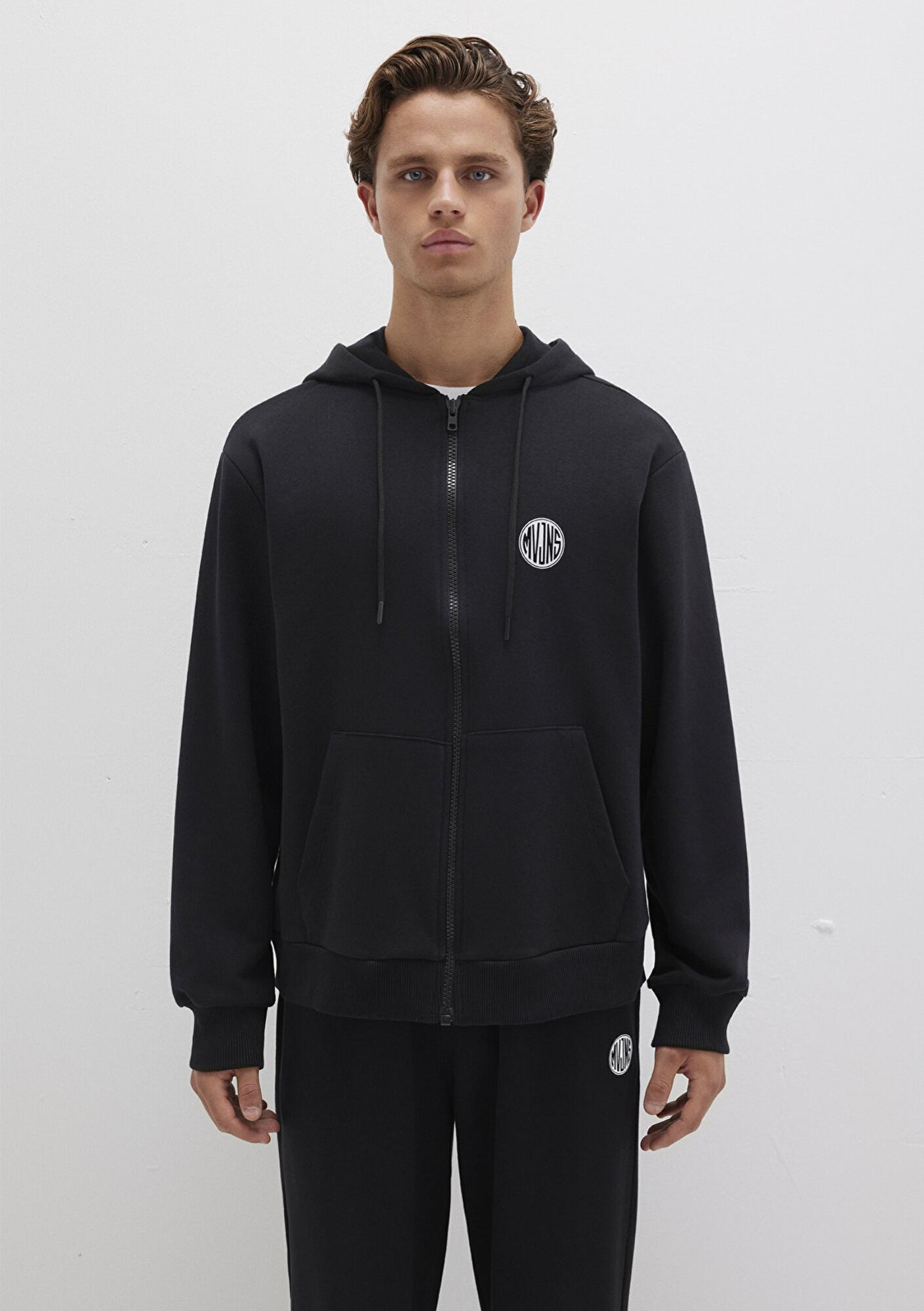 Mavi MVJNS Logo Baskılı Fermuarlı Kapüşonlu Siyah Sweatshirt 0S10193-900