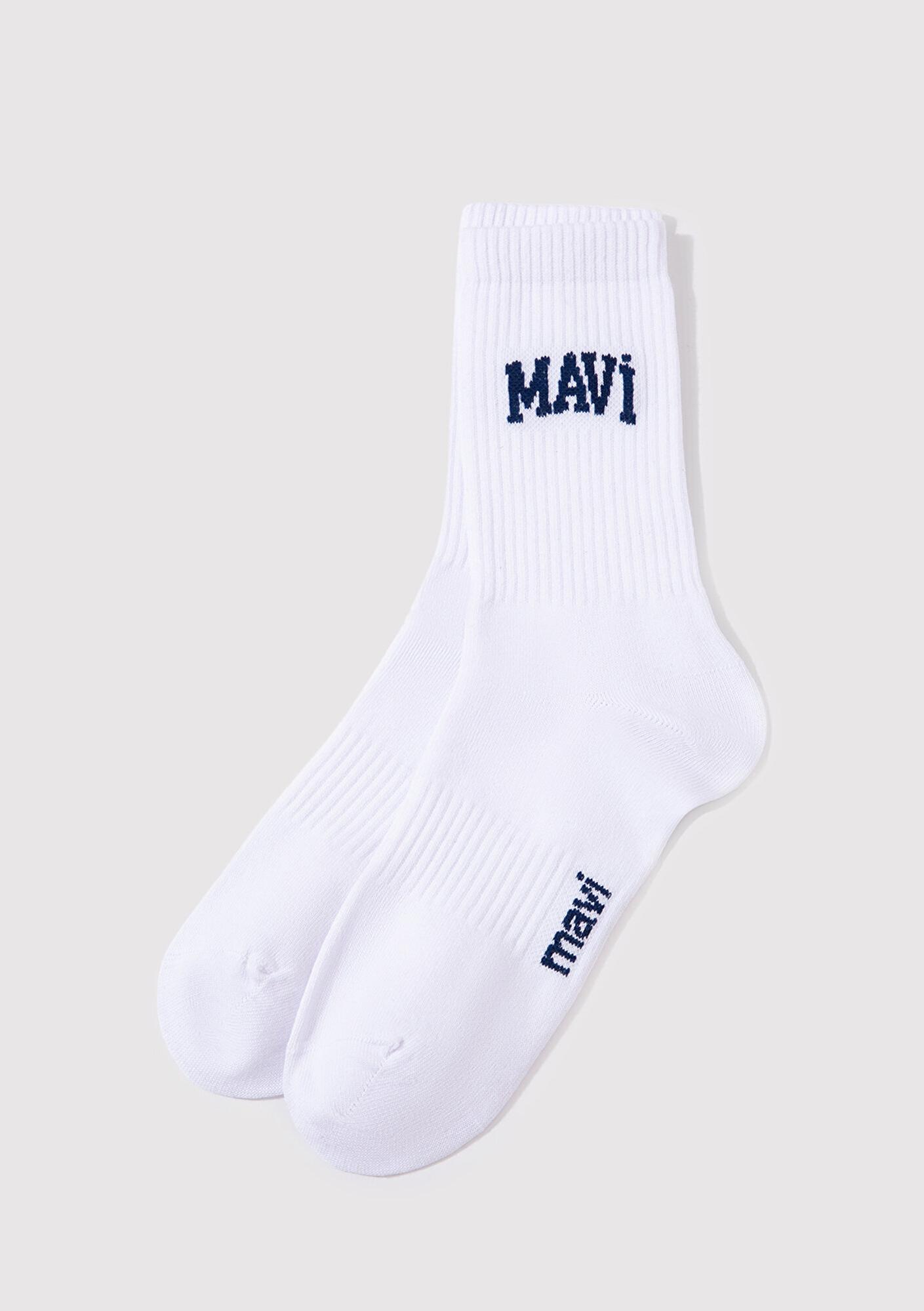 Mavi Mavi Logo Baskılı Beyaz Soket Çorap 0911160-28613