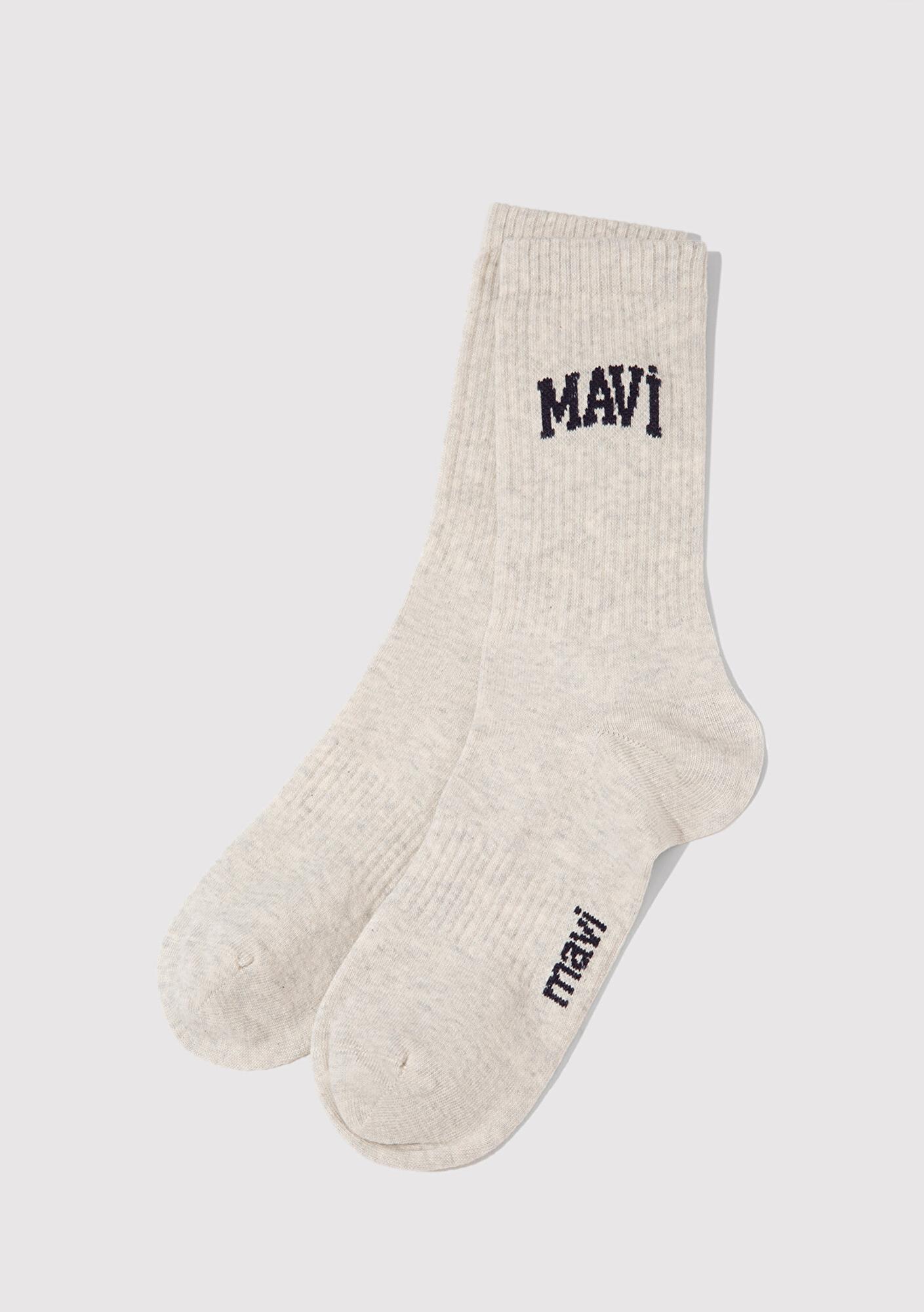 Mavi Mavi Logo Baskılı Bej Soket Çorap 0911160-80196