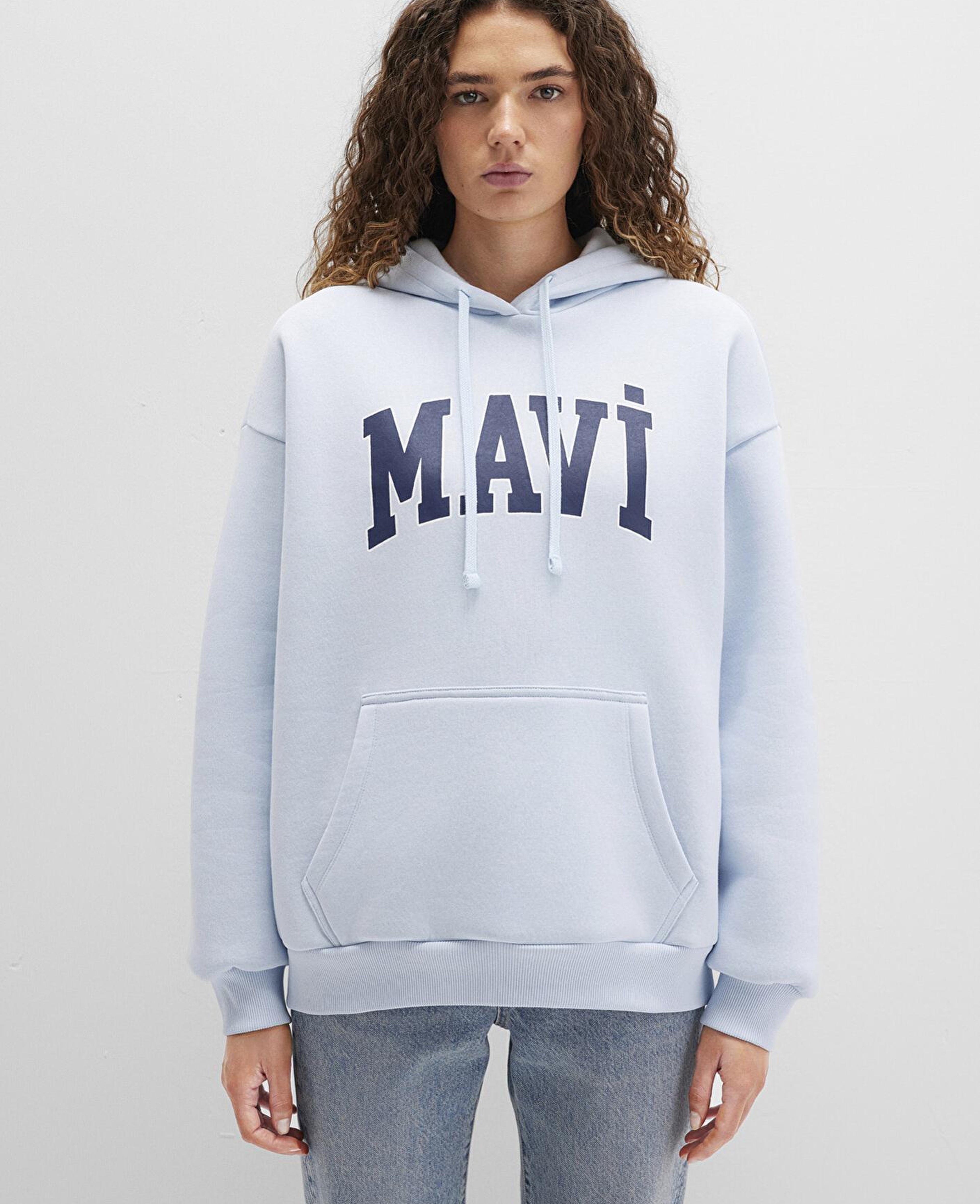 Mavi Mavi Logo Baskılı Kapüşonlu Mavi Sweatshirt 1600361-70717