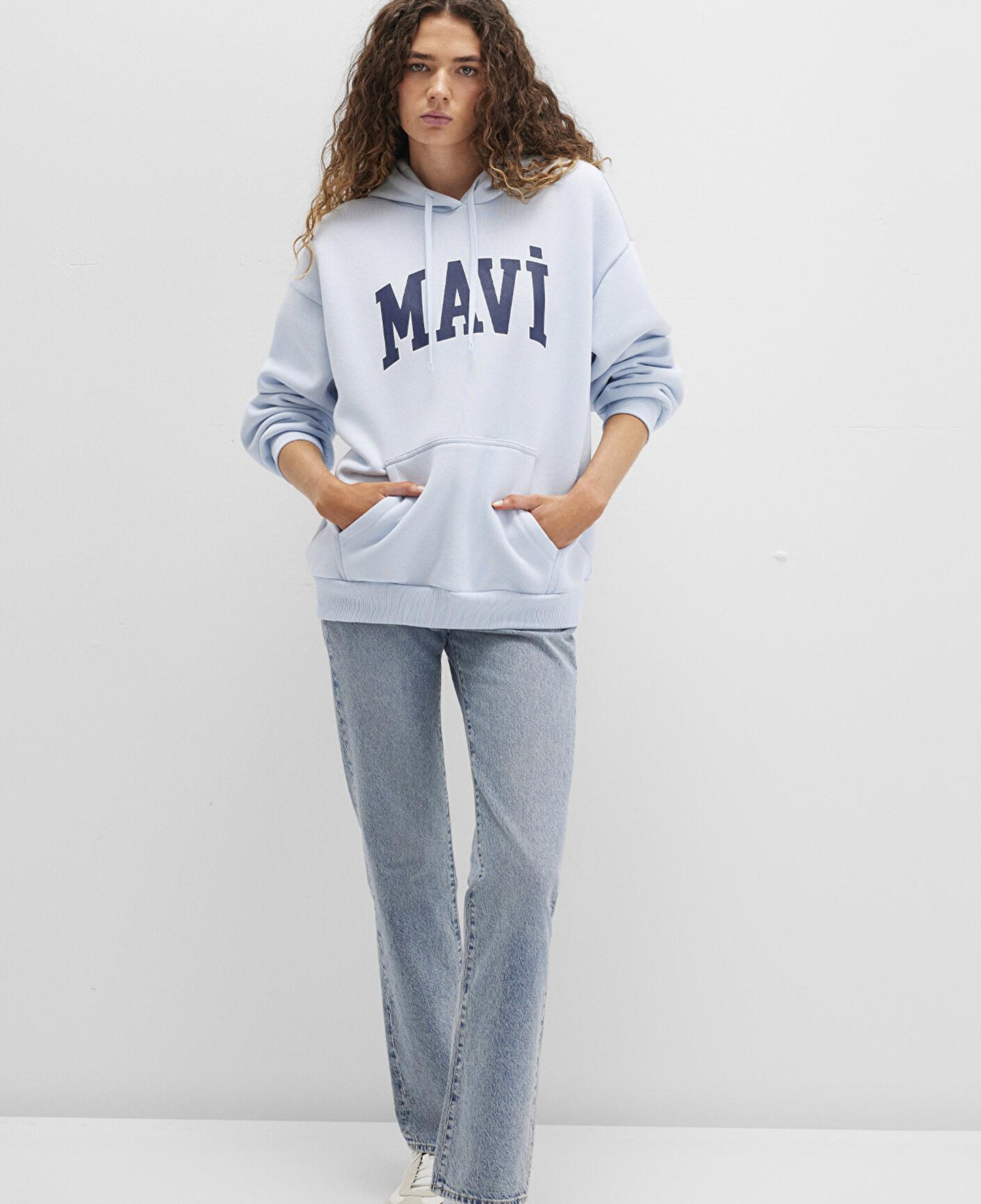 Mavi Mavi Logo Baskılı Kapüşonlu Mavi Sweatshirt 1600361-70717