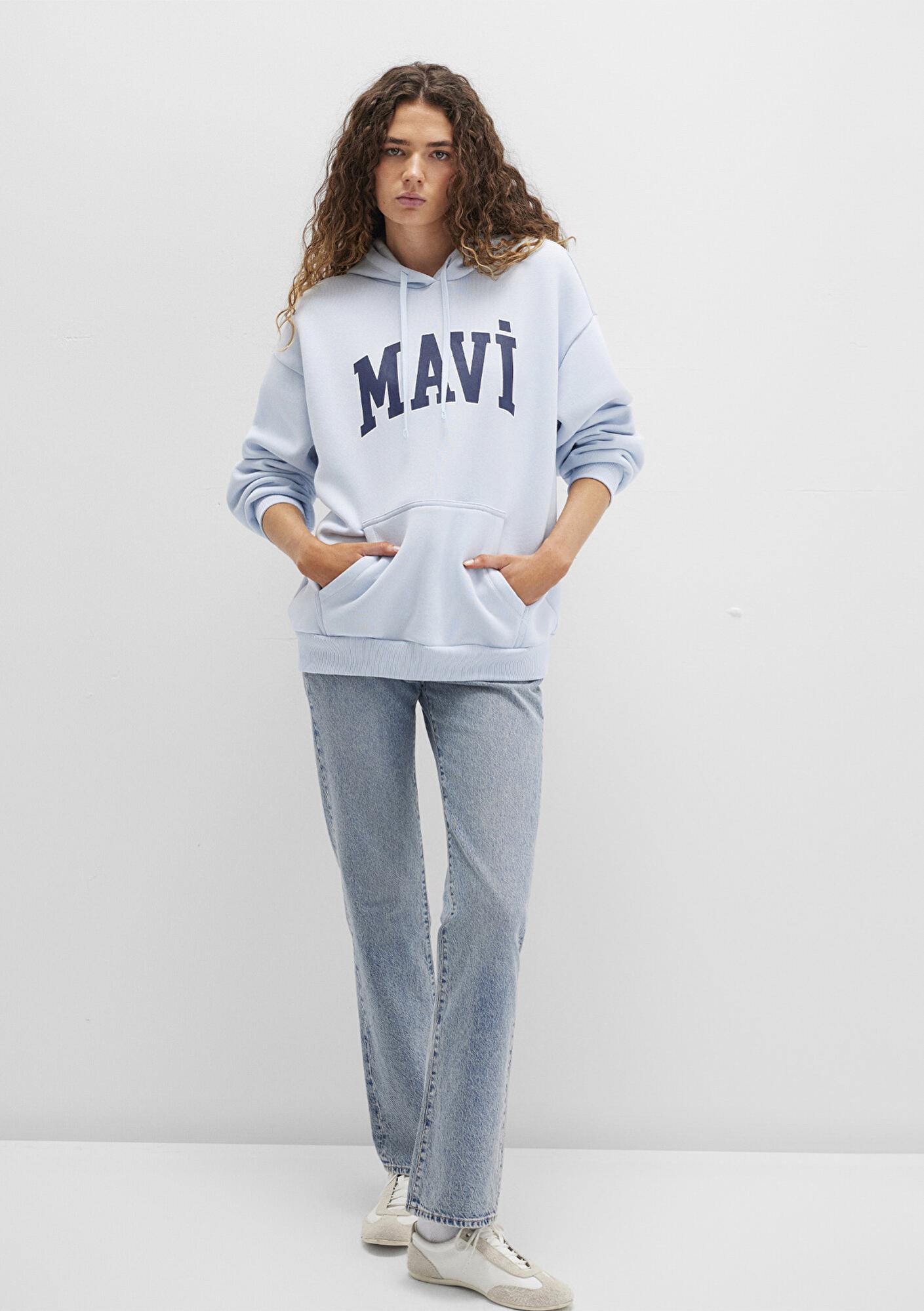 Mavi Mavi Logo Baskılı Kapüşonlu Mavi Sweatshirt 1600361-70717