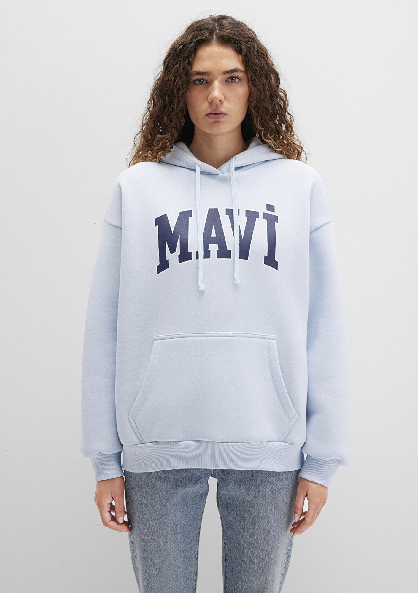 Mavi Mavi Logo Baskılı Kapüşonlu Mavi Sweatshirt 1600361-70717