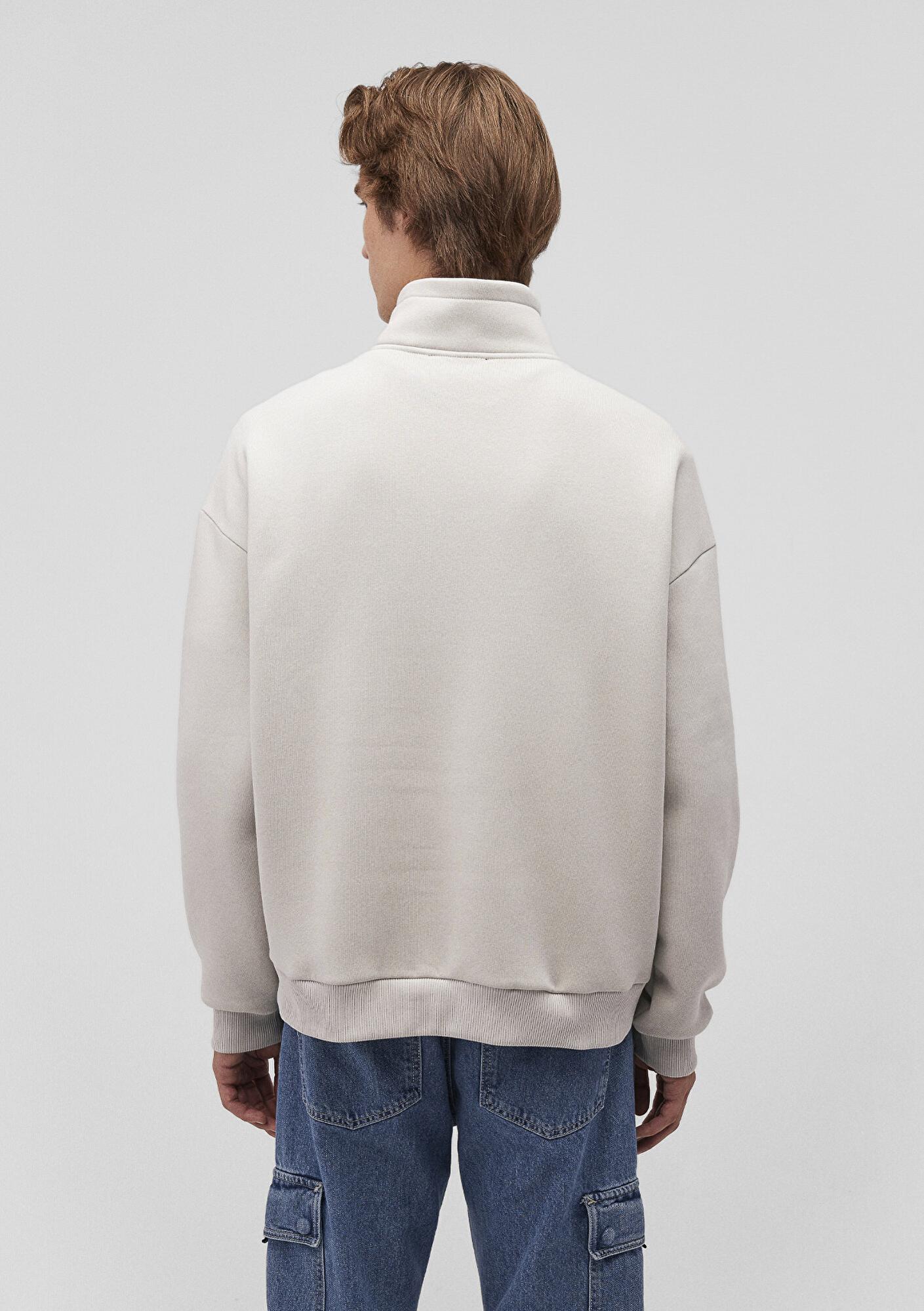 Mavi Mavi Logo Baskılı Yarı Fermuarlı Gri Sweatshirt 0S10208-70074