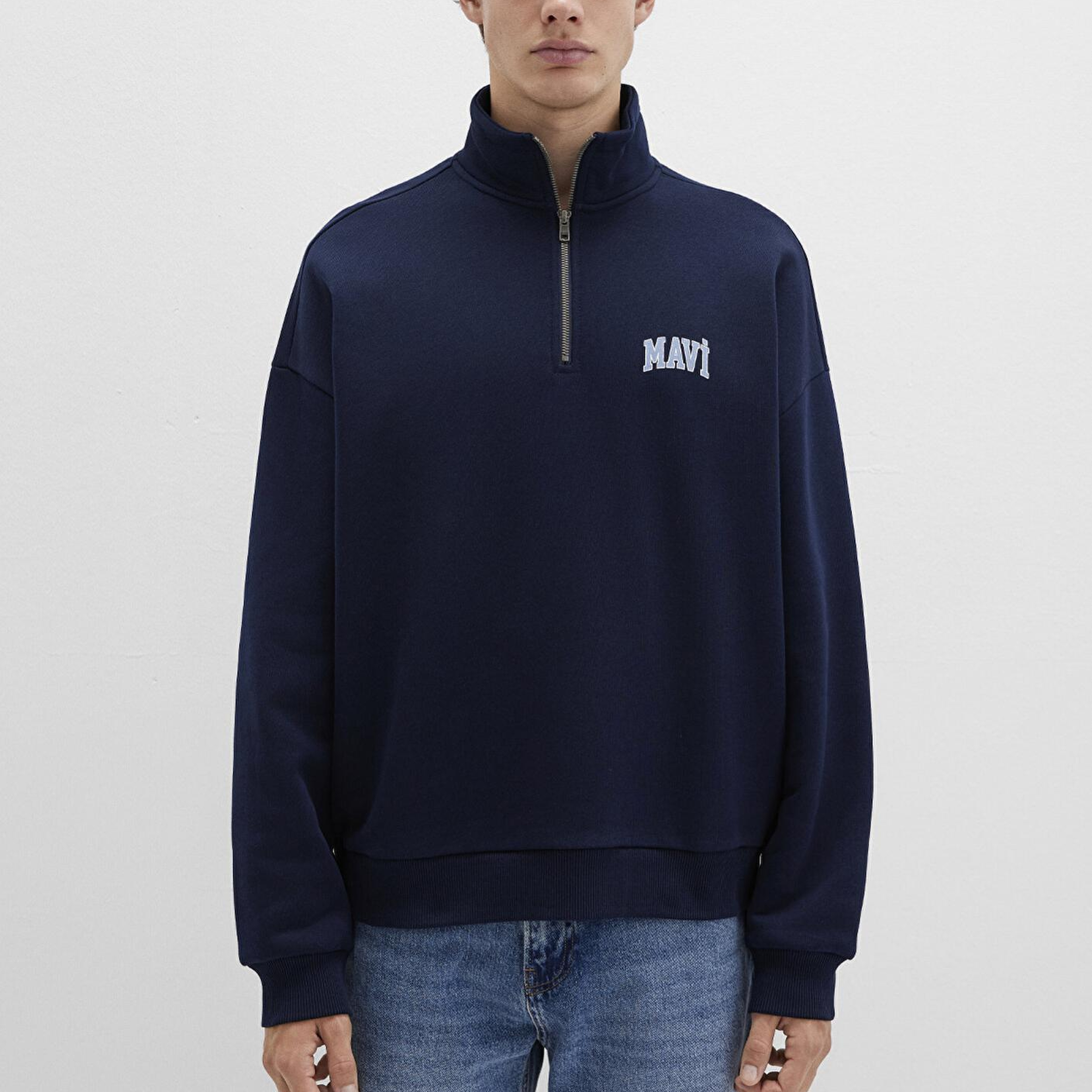 Mavi Mavi Logo Baskılı Yarı Fermuarlı Lacivert Sweatshirt 0S10208-70497