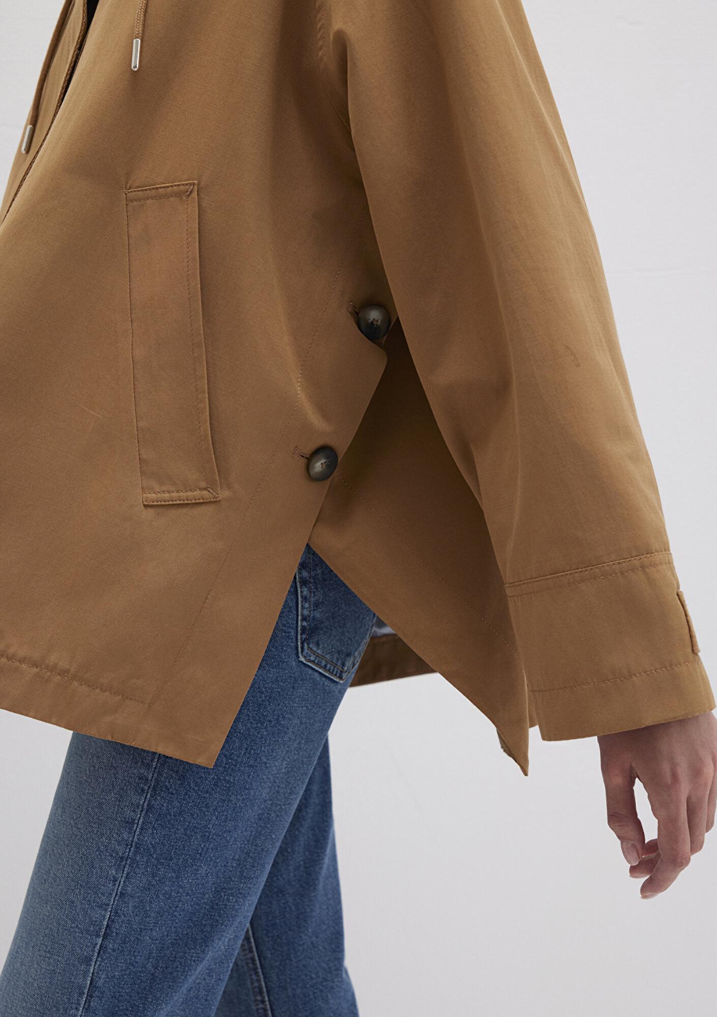 Mavi Kapüşonlu Kahverengi Trençkot 1110573-70269