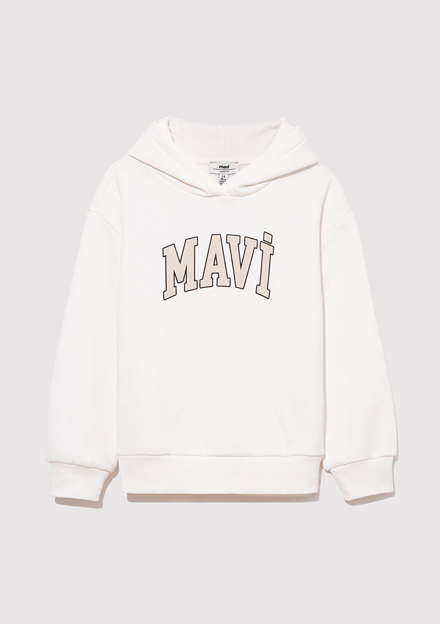 Mavi Mavi Logo Baskılı Kapüşonlu Beyaz Sweatshirt 7610035-81964