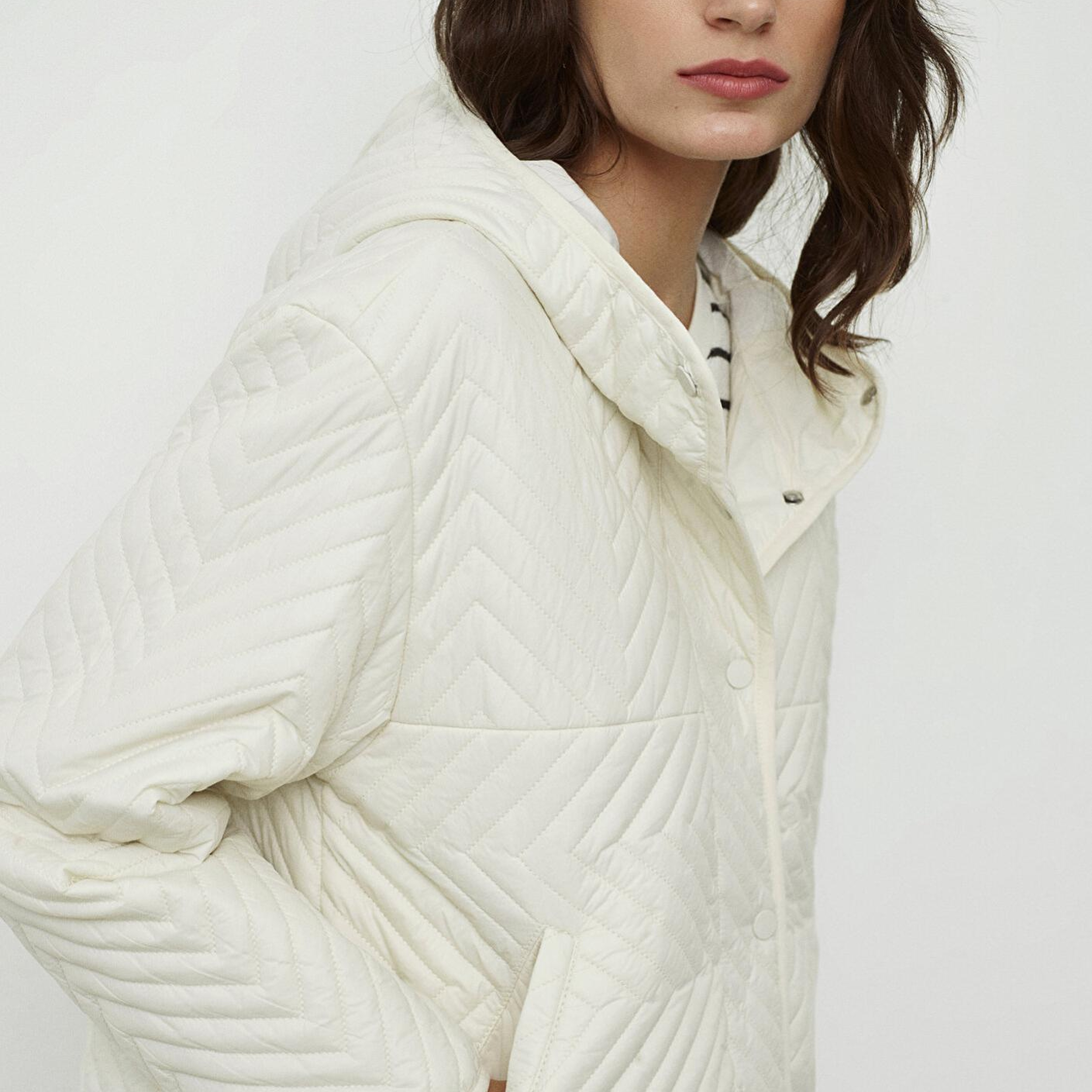 Mavi Kapüşonlu Kapitone Ekru Ceket Loose Fit / Bol Rahat Kesim 1110460-71609