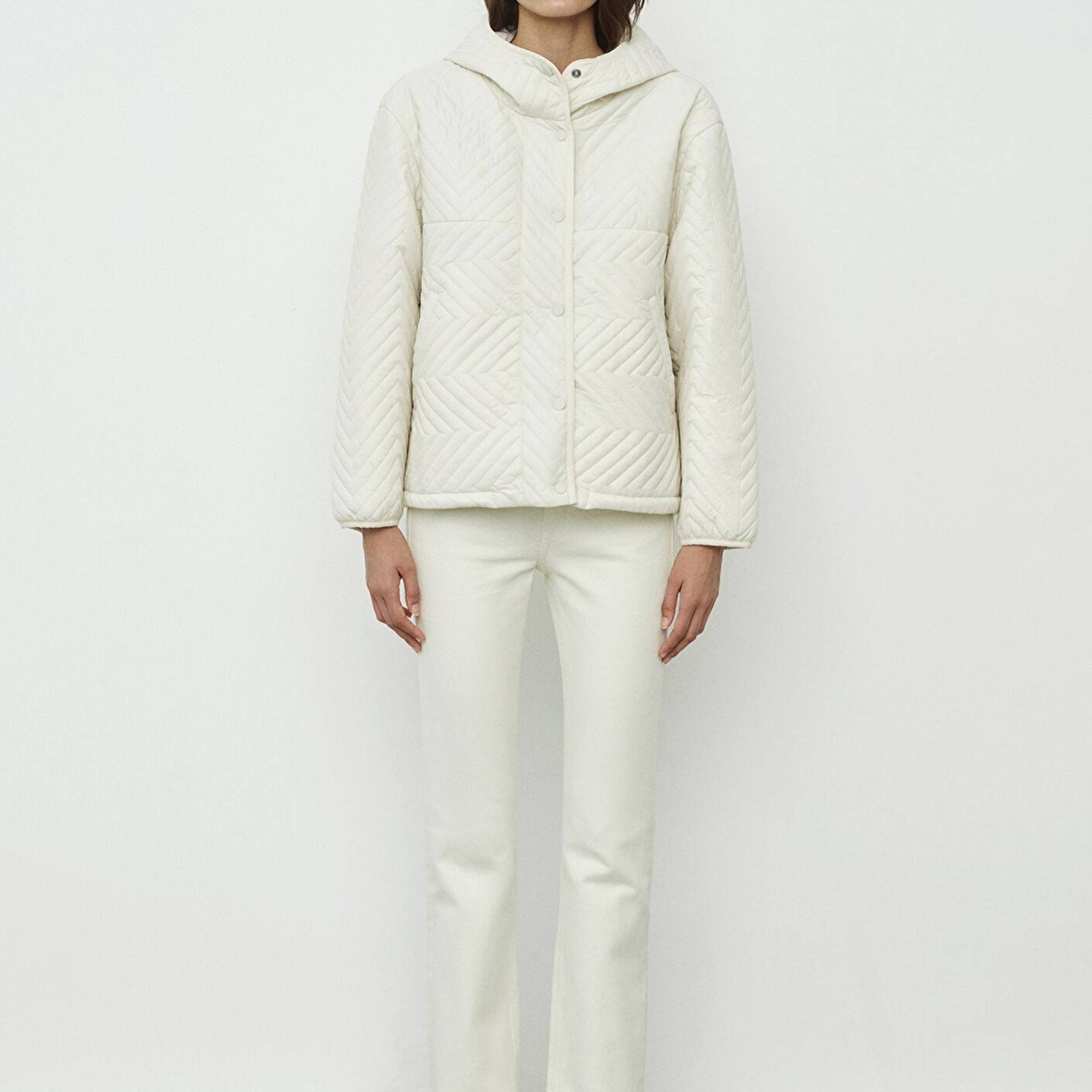 Mavi Kapüşonlu Kapitone Ekru Ceket Loose Fit / Bol Rahat Kesim 1110460-71609