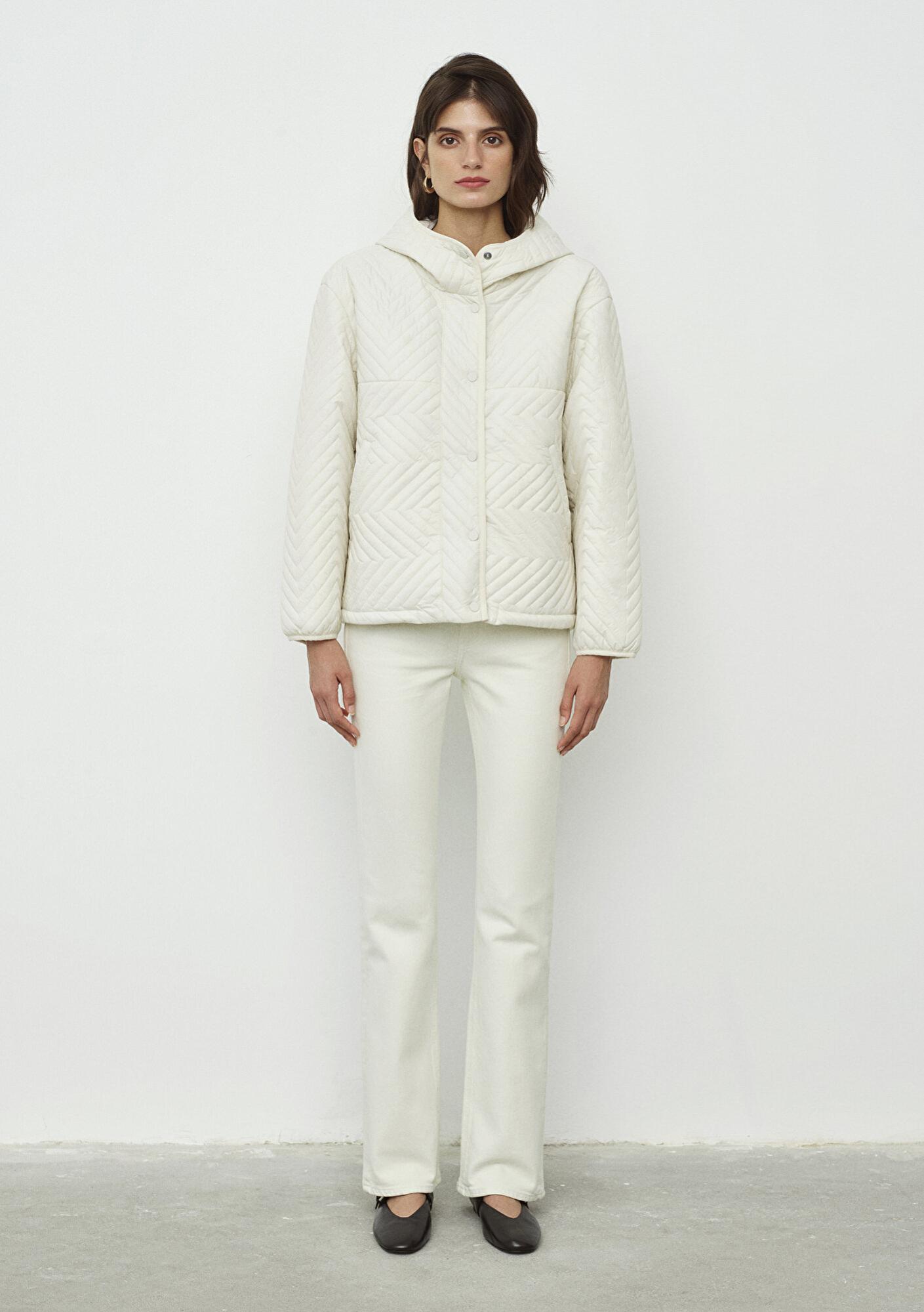 Mavi Kapüşonlu Kapitone Ekru Ceket Loose Fit / Bol Rahat Kesim 1110460-71609