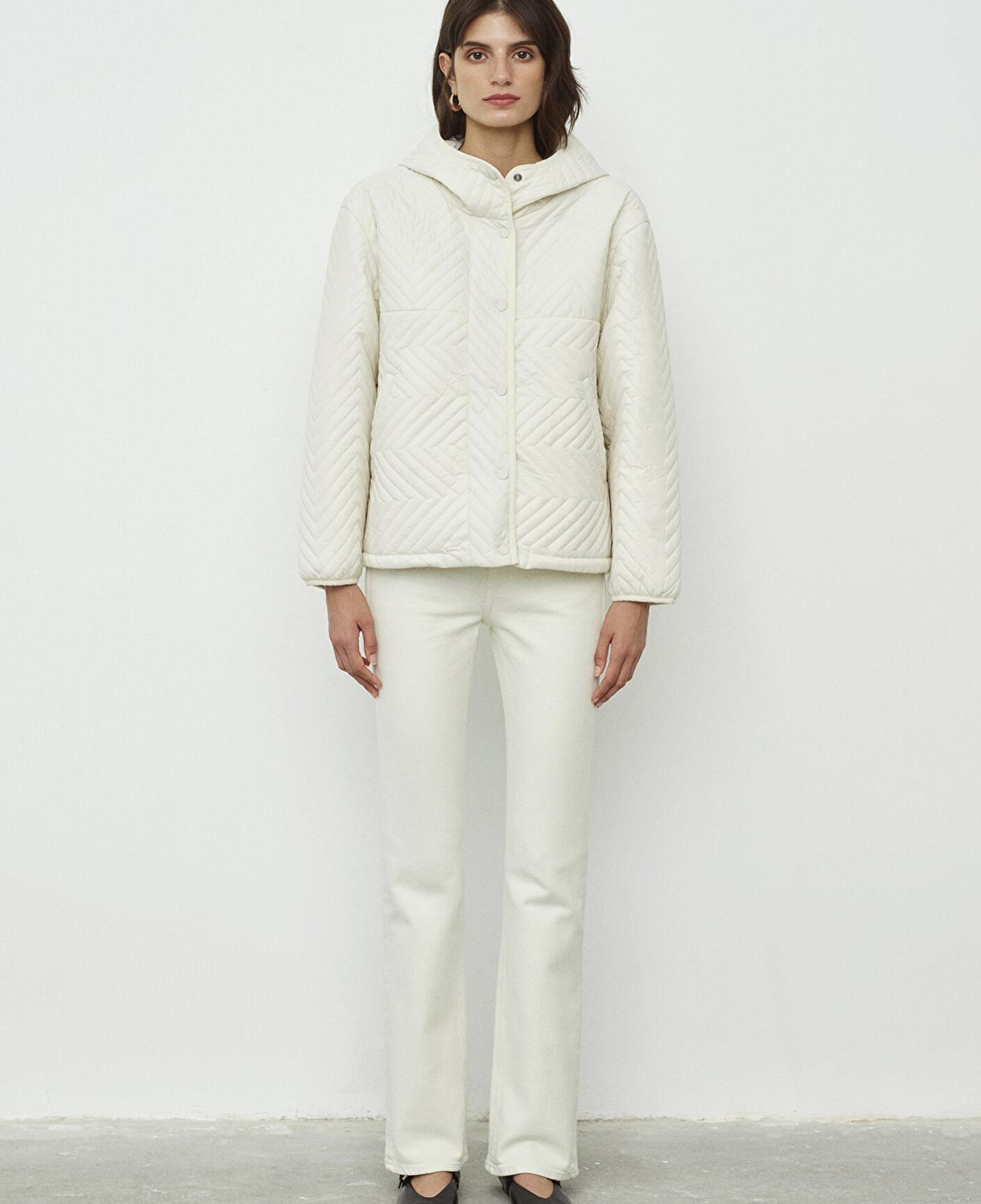 Mavi Kapüşonlu Kapitone Ekru Ceket Loose Fit / Bol Rahat Kesim 1110460-71609