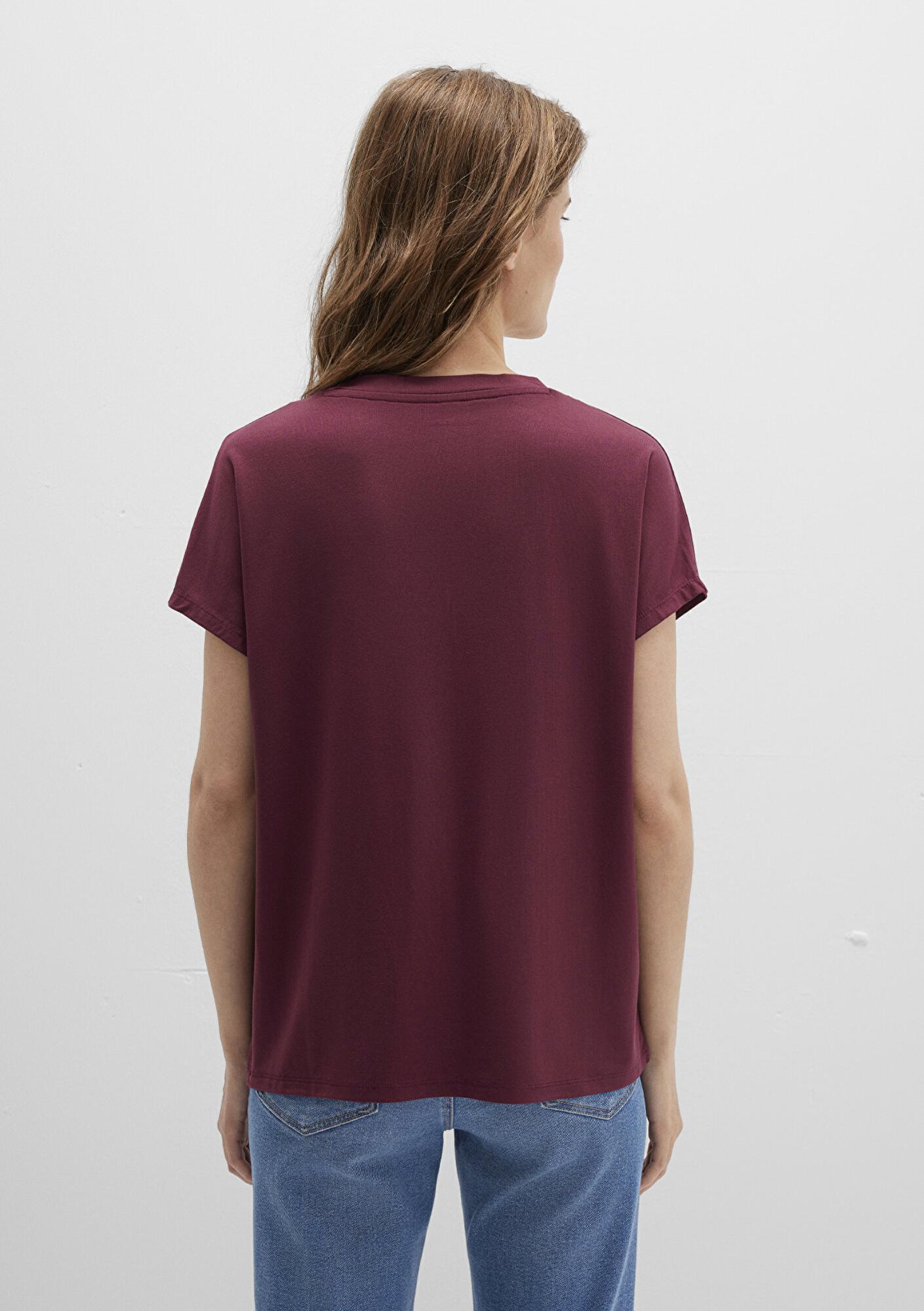 Mavi V Yaka Bordo Basic Viskoz Tişört Regular Fit / Normal Kesim 167714-70393