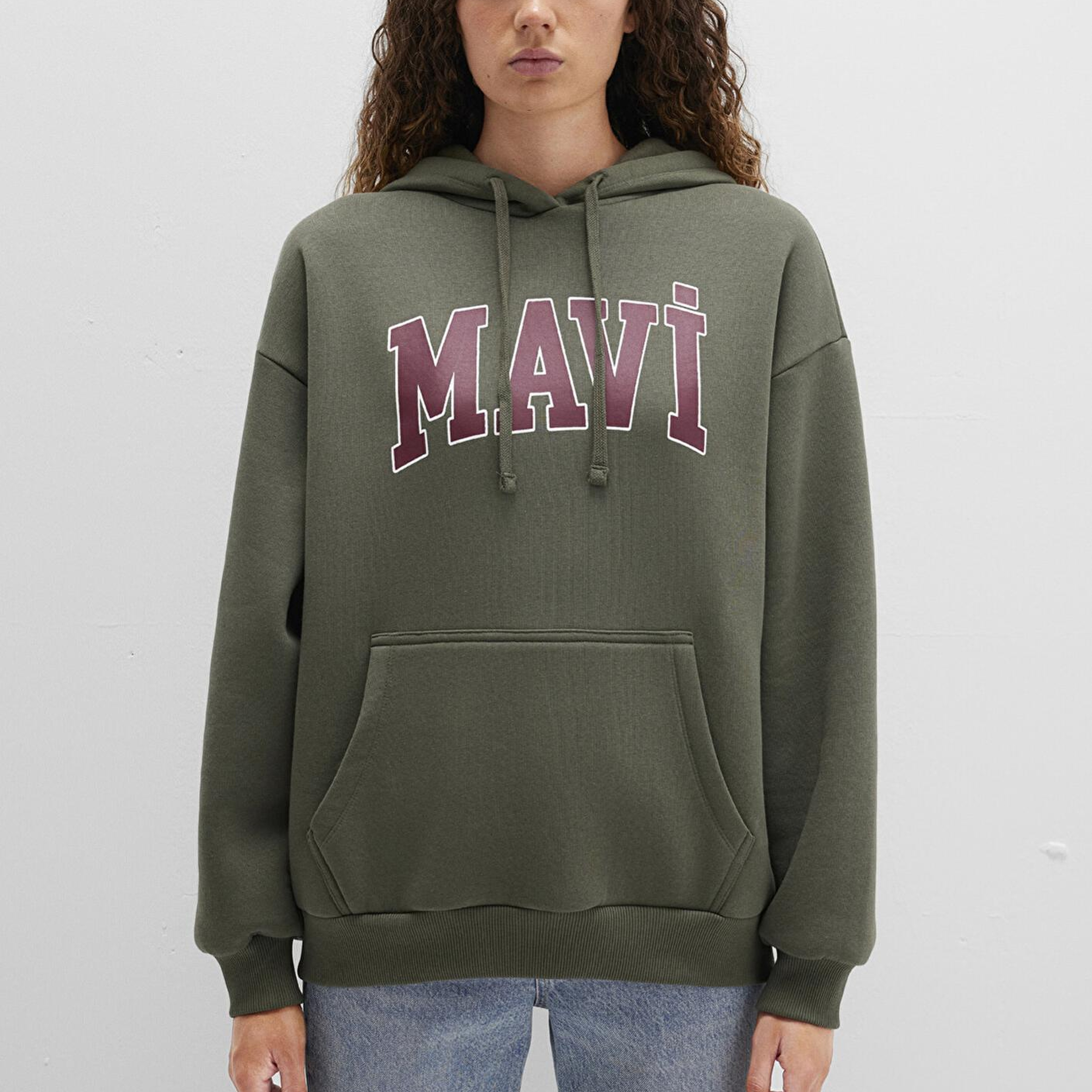 Mavi Mavi Logo Baskılı Kapüşonlu Haki Sweatshirt 1600361-71581