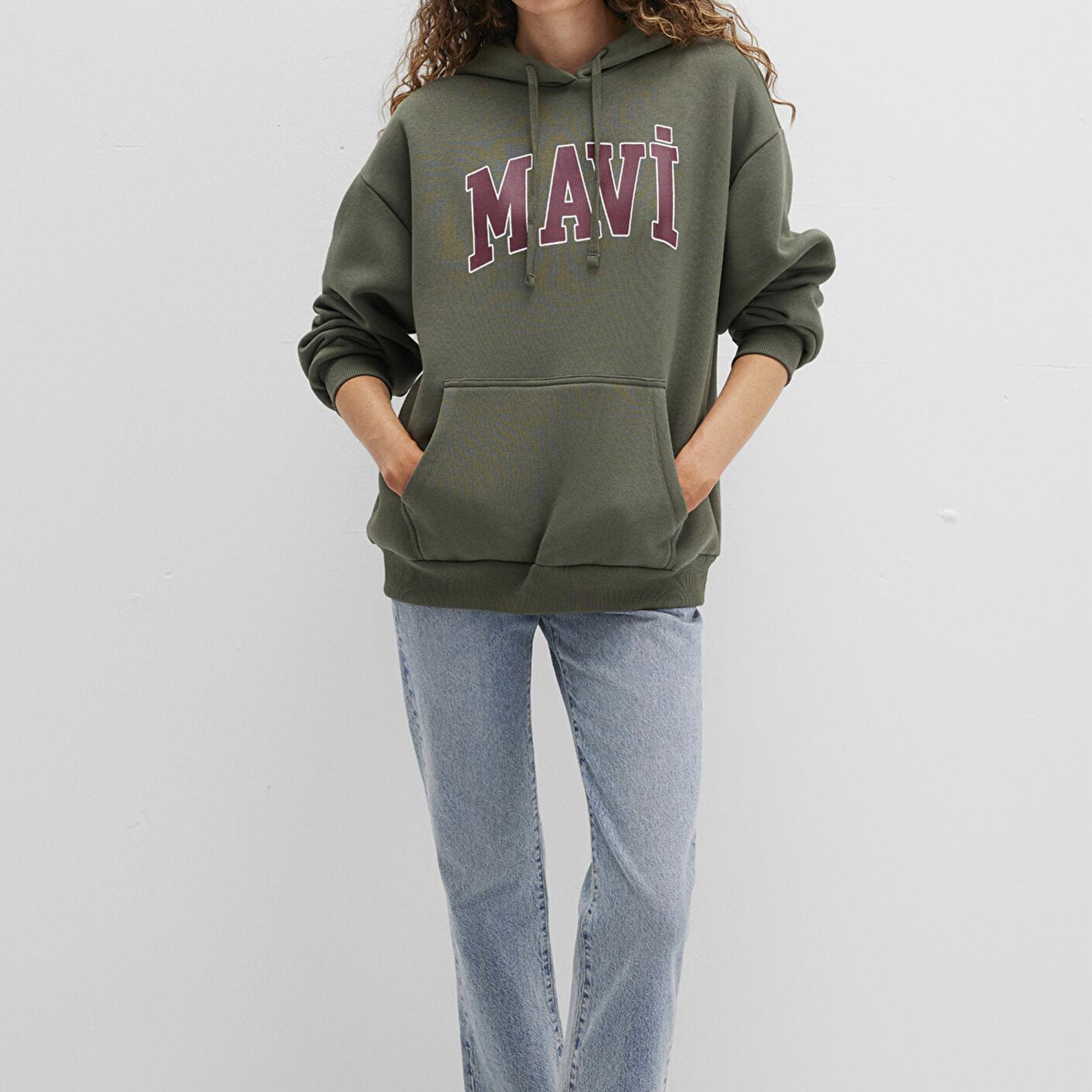 Mavi Mavi Logo Baskılı Kapüşonlu Haki Sweatshirt 1600361-71581